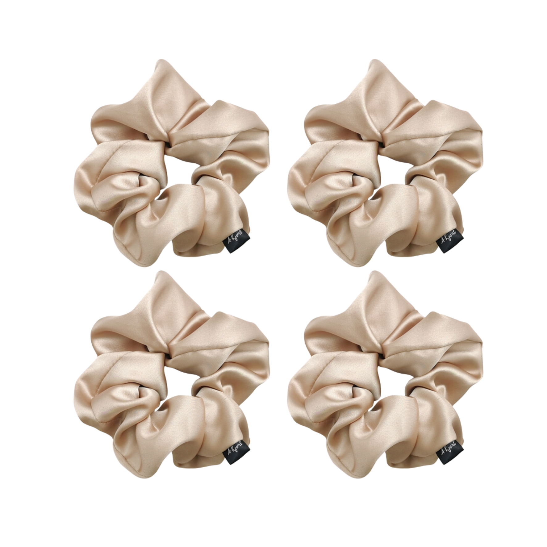 A-Hjort Jewellery 4-Pack Hair Scrunchie Light Beige Satin — Accessories