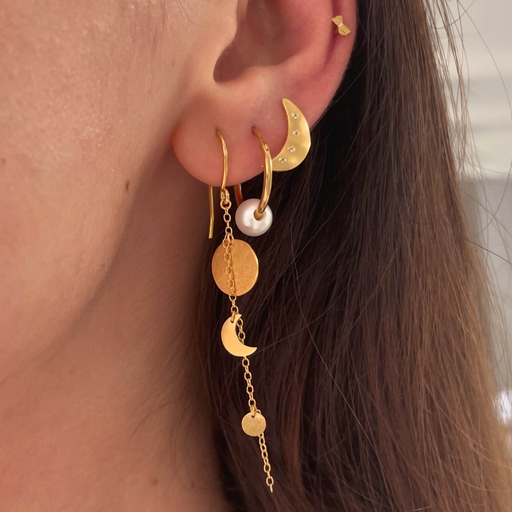 STINE A Jewelry Sun And Moon Earring With Chain — Øreringe