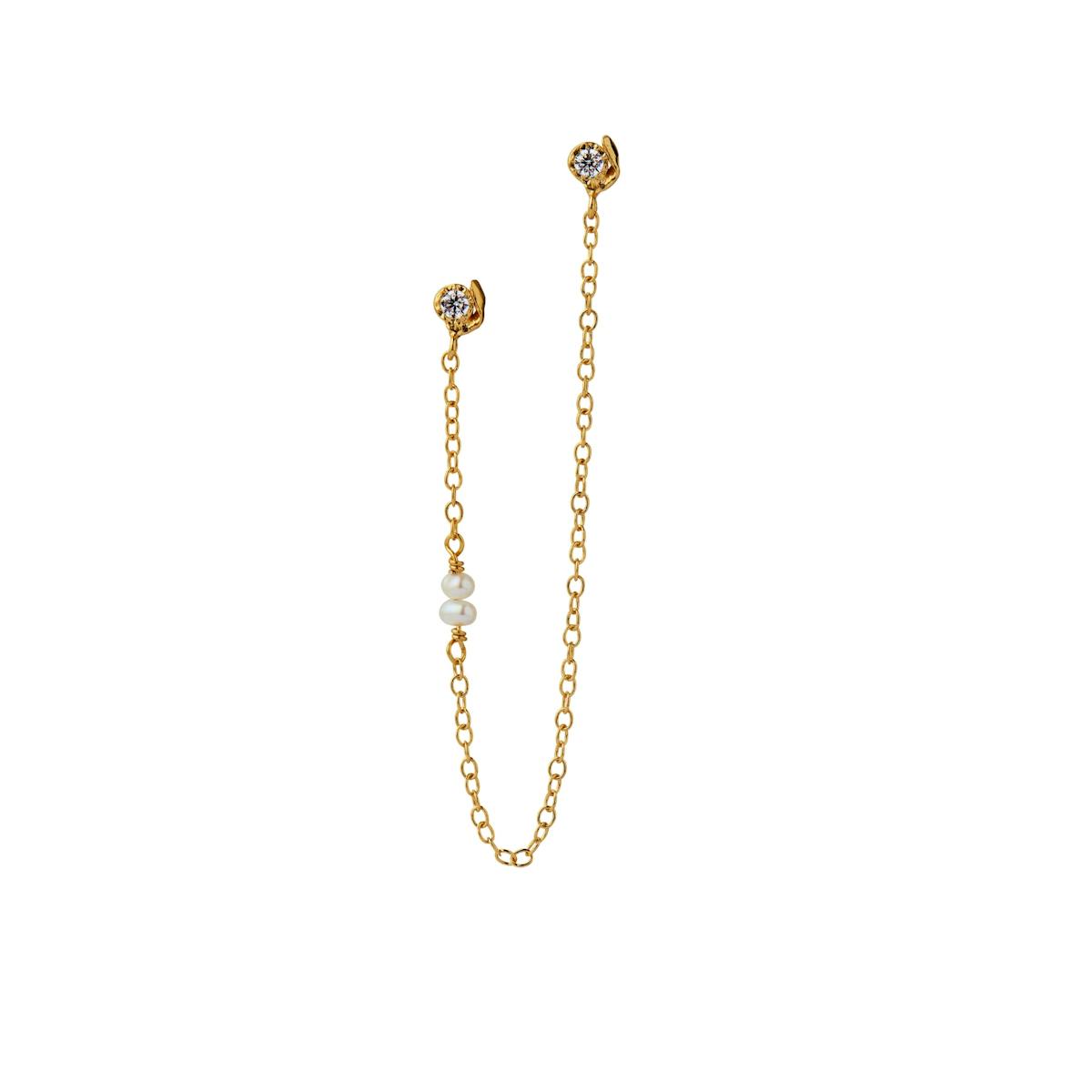 STINE A Jewelry — Twin Flow Earring With Stones, Chain & Pearls STINE A Jewelry Twin Flow Earring With Stones, Chain & Pearls — Boucle d'oreille