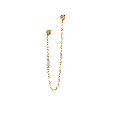 STINE A Jewelry — Twin Flow Earring With Stones, Chain & Pearls STINE A Jewelry Twin Flow Earring With Stones, Chain & Pearls — Boucle d'oreille