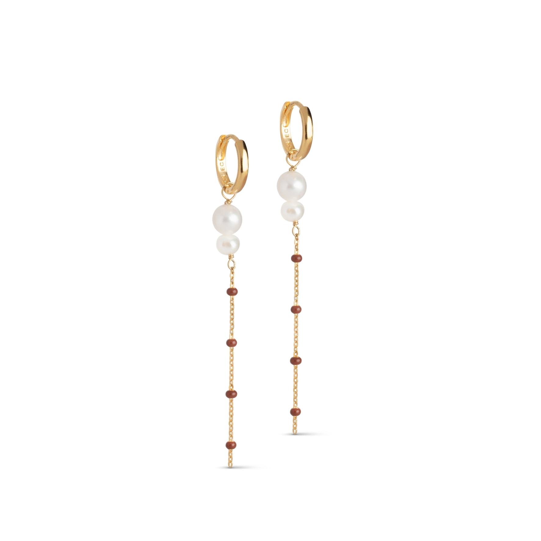 Enamel Copenhagen Lola Double Pearl Copper Hoops — Kolczyk