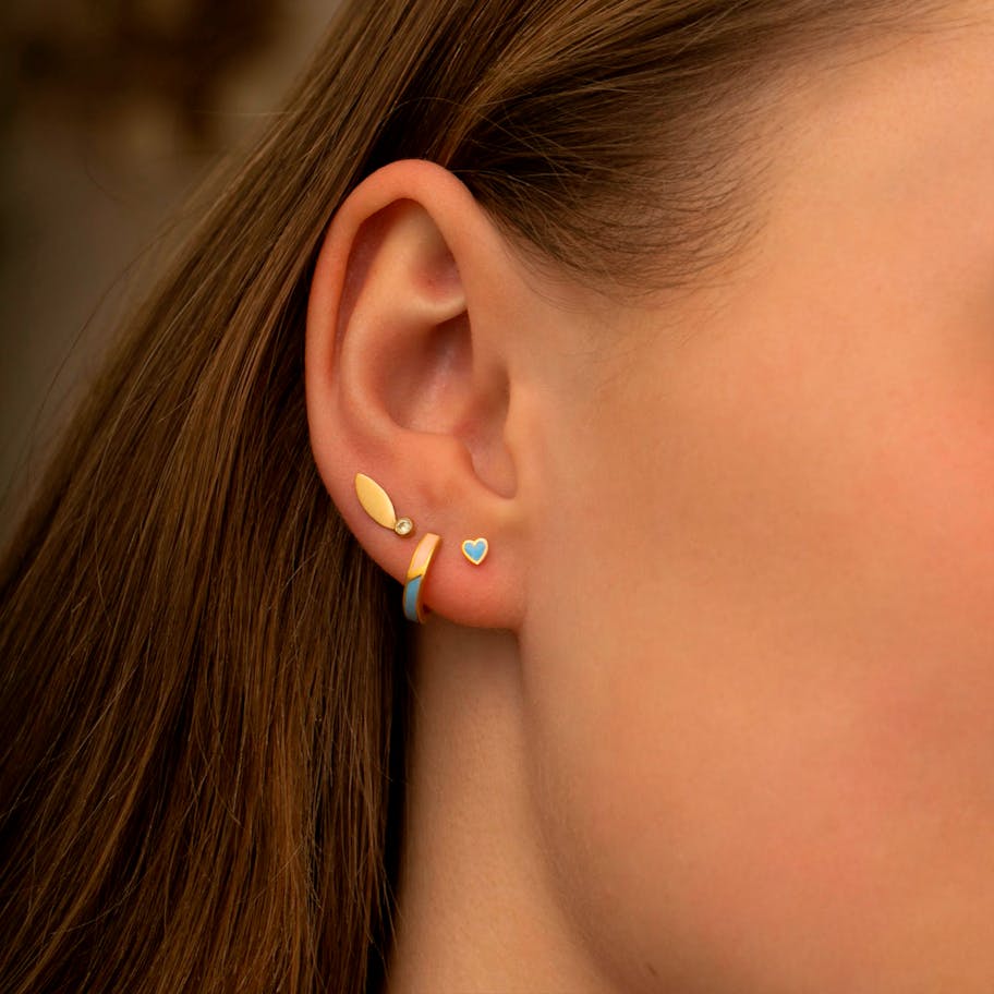 STINE A Jewelry — Petit Circus Huggie Earring Blue & Pale Peach Enamel STINE A Jewelry Petit Circus Huggie Earring Blue & Pale Peach Enamel — Earrings
