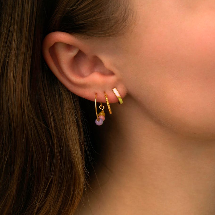 STINE A Jewelry — Petit Circus Huggie Earring Blue & Pale Peach Enamel STINE A Jewelry Petit Circus Huggie Earring Blue & Pale Peach Enamel — Earrings