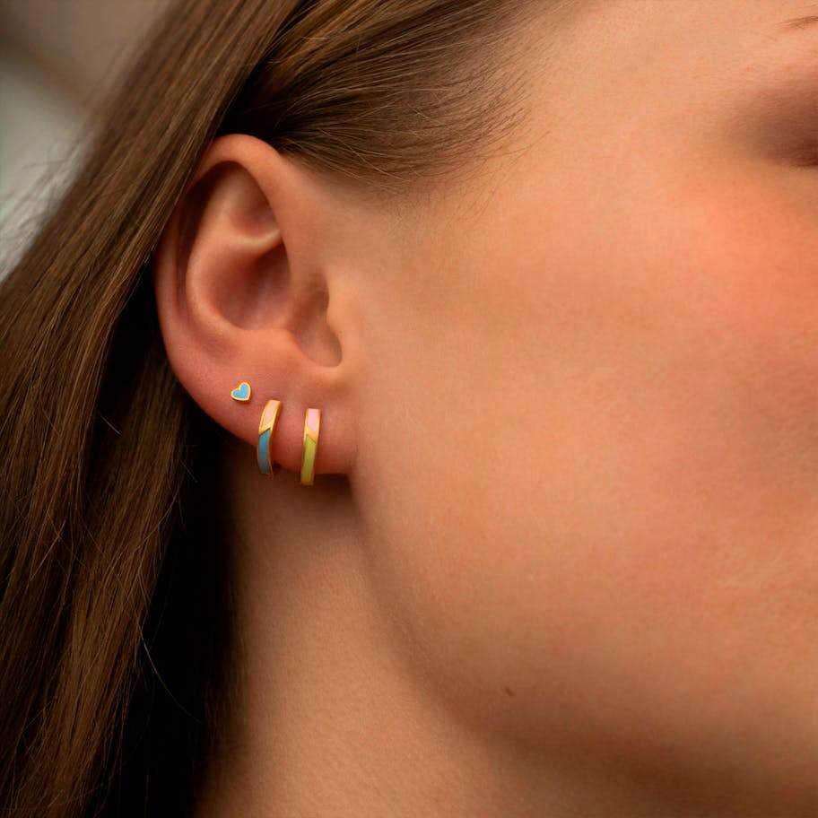 STINE A Jewelry — Petit Circus Huggie Earring Blue & Pale Peach Enamel STINE A Jewelry Petit Circus Huggie Earring Blue & Pale Peach Enamel — Earrings