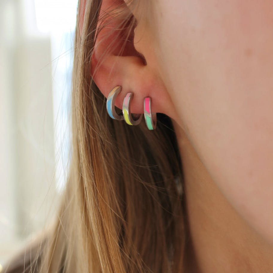 STINE A Jewelry — Petit Circus Huggie Earring Blue & Pale Peach Enamel STINE A Jewelry Petit Circus Huggie Earring Blue & Pale Peach Enamel — Earrings