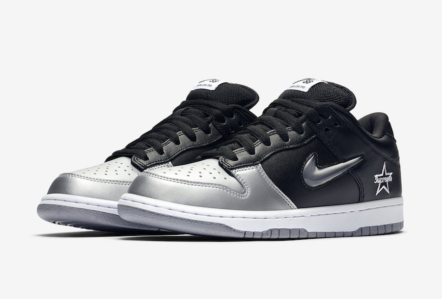 Supreme x Nike SB Dunk Low "Jewel Swoosh Silver"