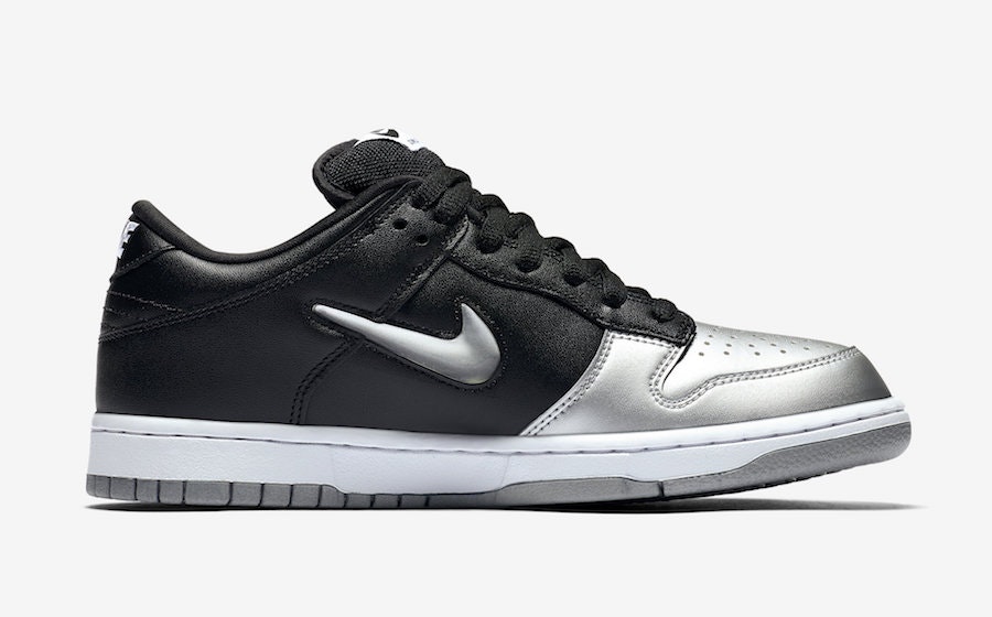 Supreme x Nike SB Dunk Low "Jewel Swoosh Silver"