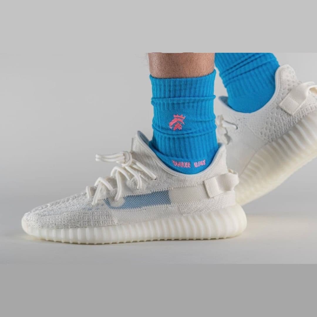White and blue yeezys hotsell