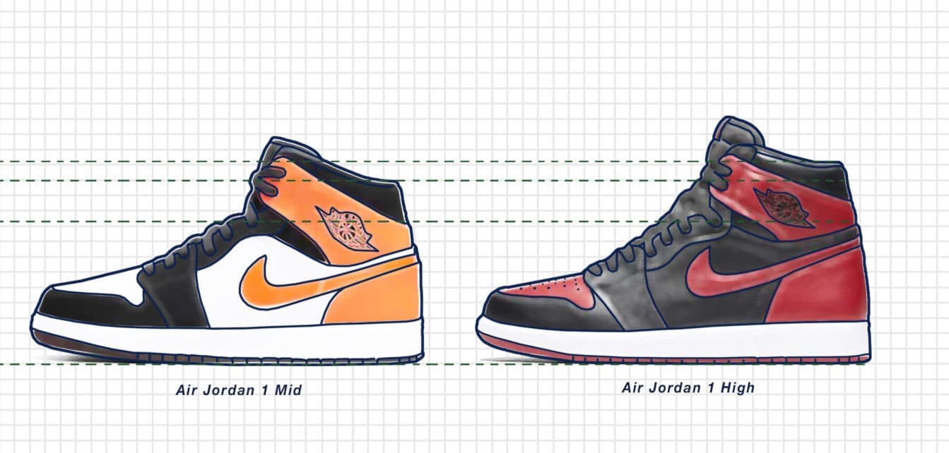 difference between air jordan mid and high
