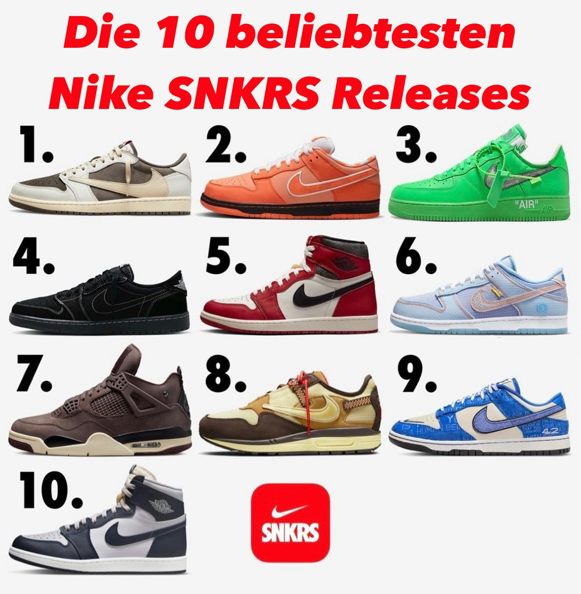 Die 10 beliebtesten Nike SNKRS Releases!