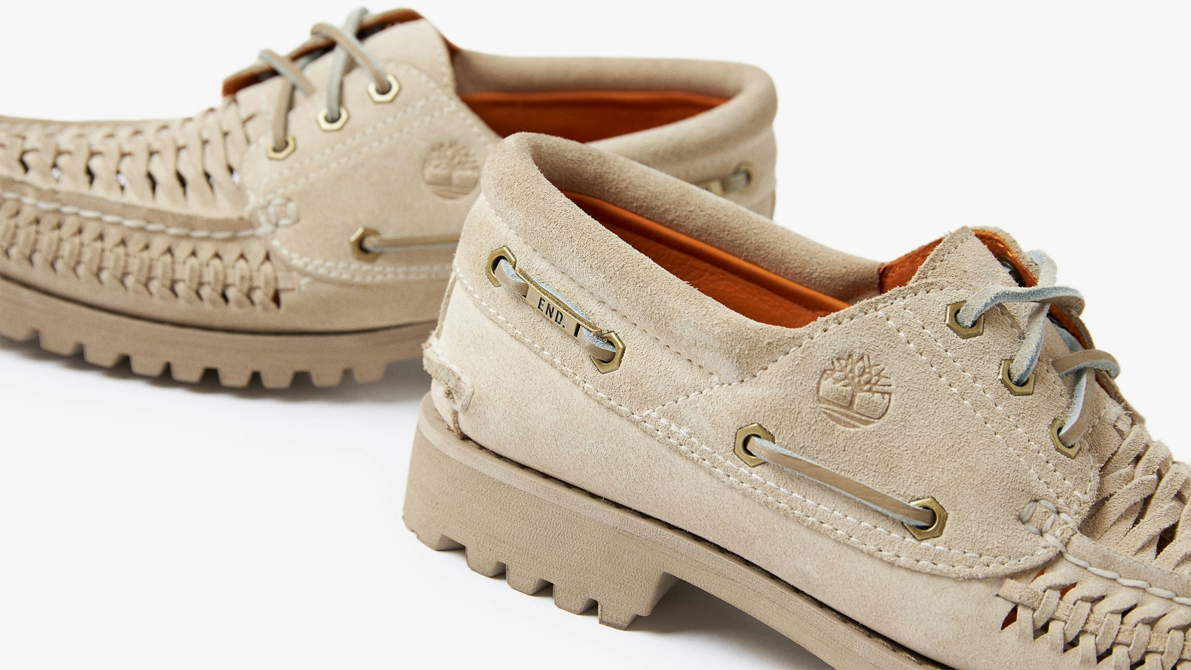 END. x Timberland Authentic 3 Eye Boat Shoe "White Suede"