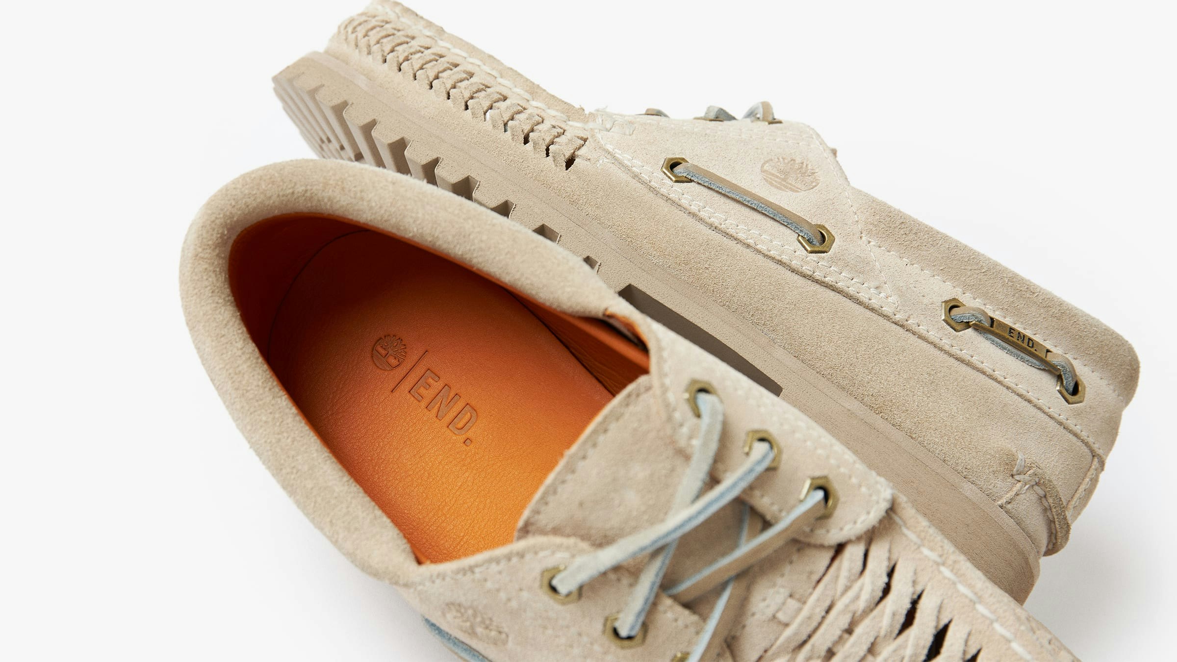END. x Timberland Authentic 3 Eye Boat Shoe "White Suede"