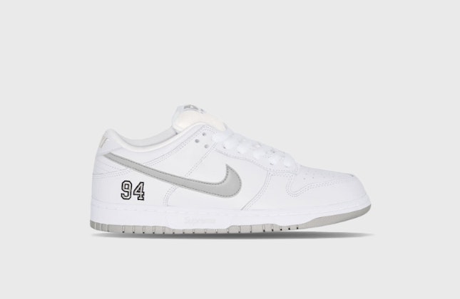 Supreme x Nike SB Dunk Low 94 White Metallic Silver Supreme x Nike SB Dunk Low 94 White Metallic Silver