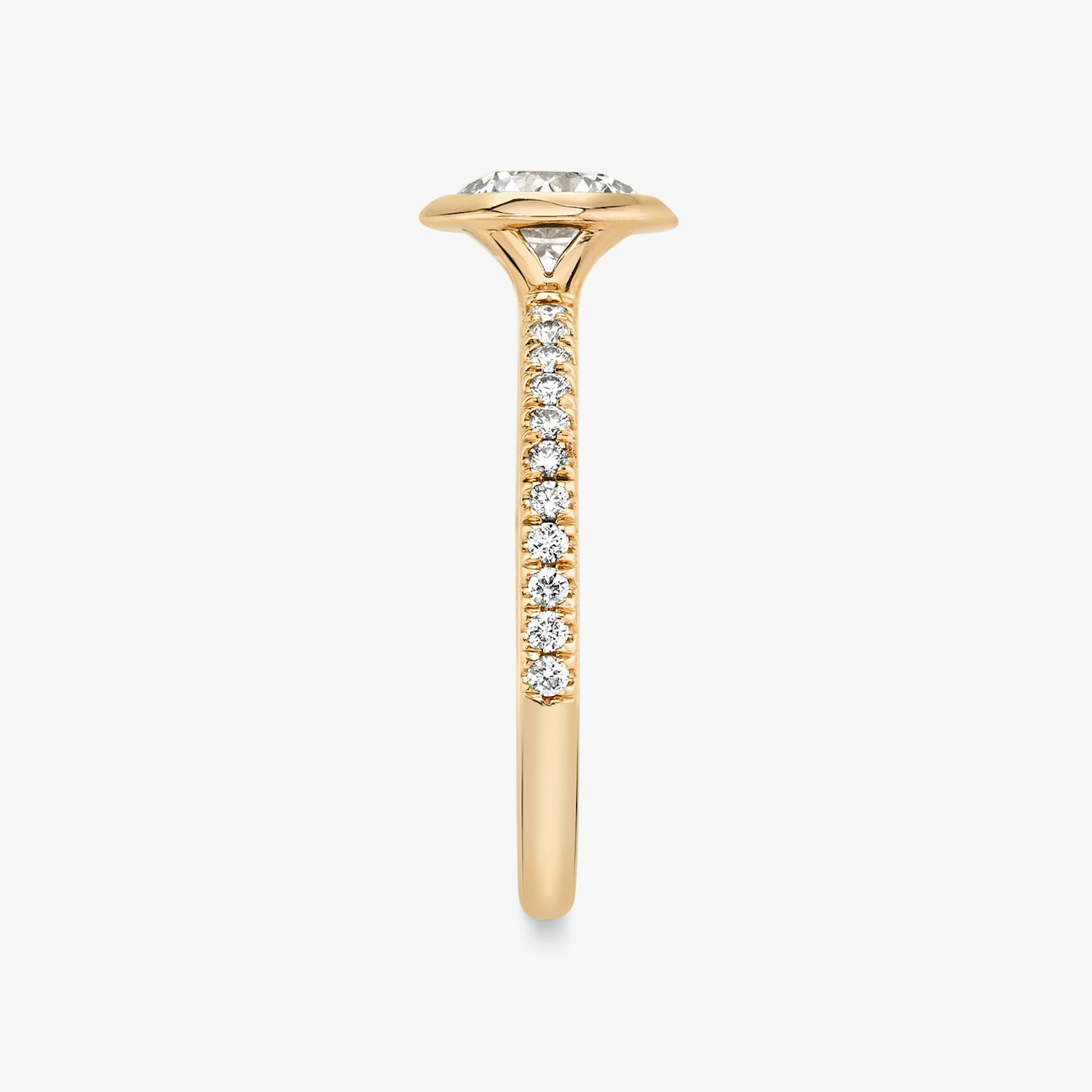 The Signature Bezel | Round Brilliant | 14k | 14k Rose Gold | Band: Pavé | Carat weight: See full inventory | Diamond orientation: vertical