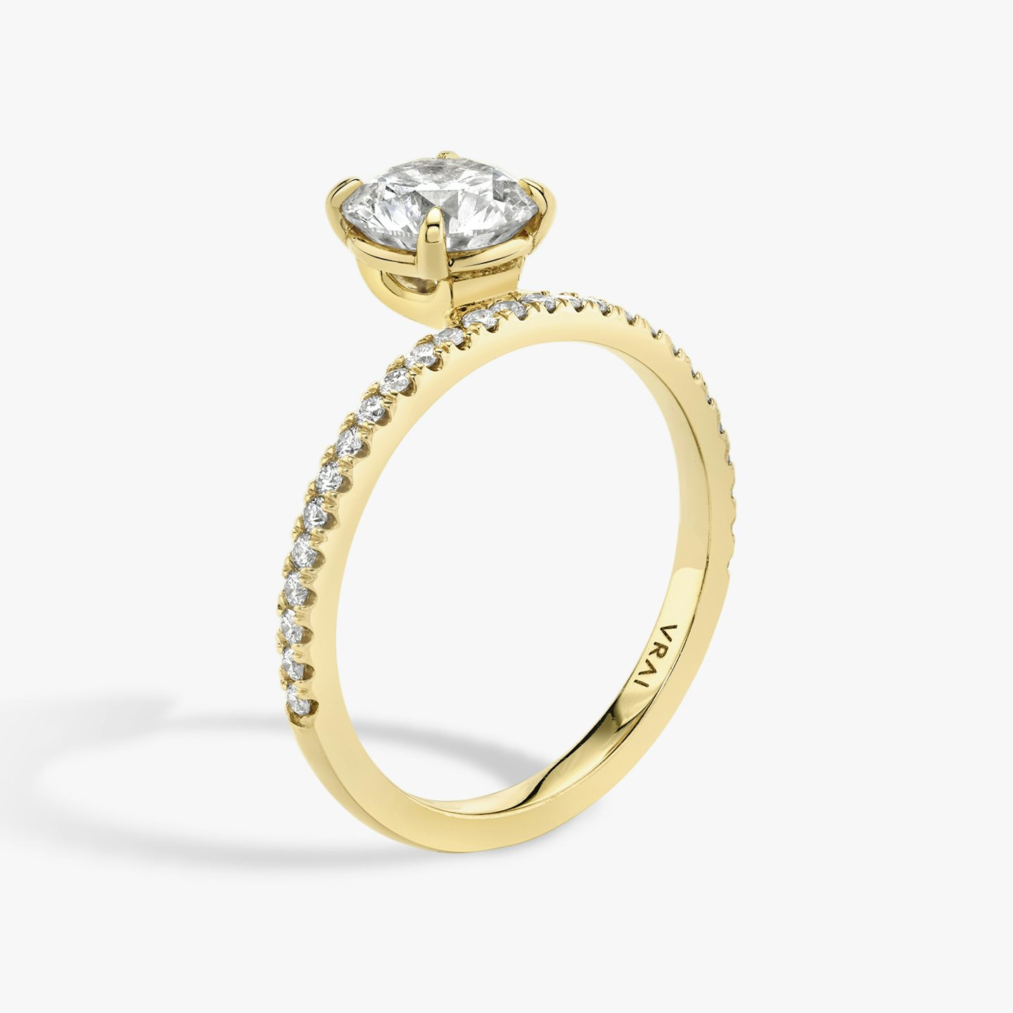 The Hover | Round Brilliant | 18k | 18k Yellow Gold | Band: Pavé | Carat weight: See full inventory | Diamond orientation: vertical