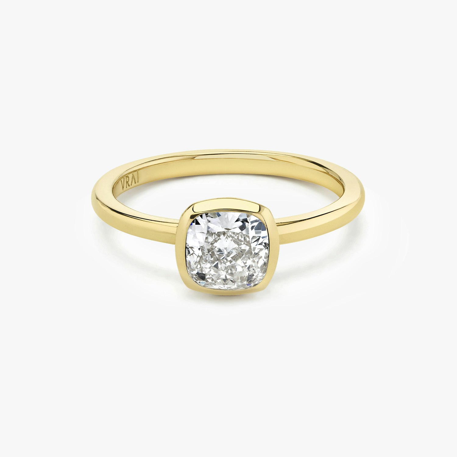 Signature Bezel Cushion Engagement Ring | 18k Yellow Gold
