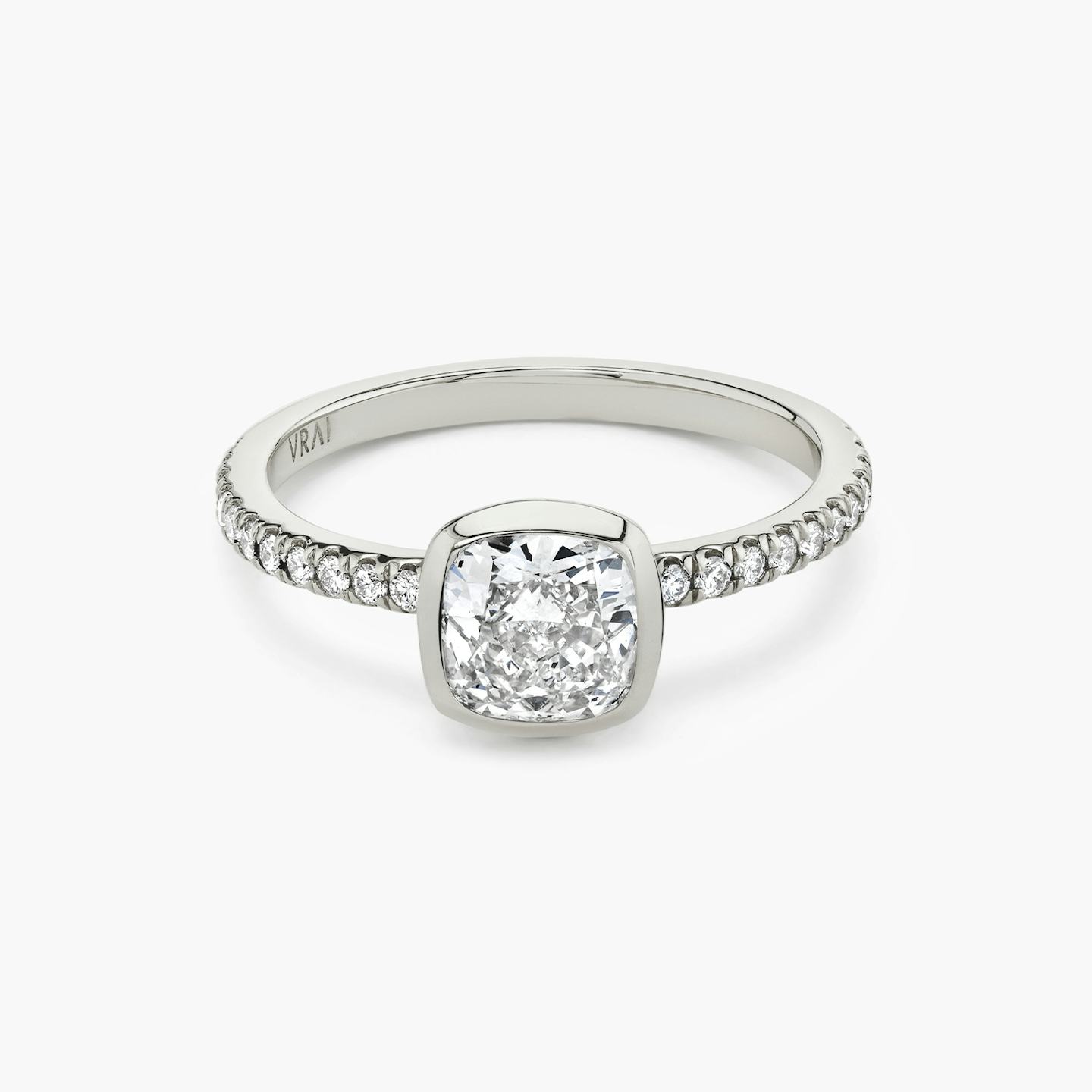 The Signature Bezel | Pavé Cushion | 18k | 18k White Gold | Band: Pavé | Diamond orientation: vertical | Carat weight: See full inventory
