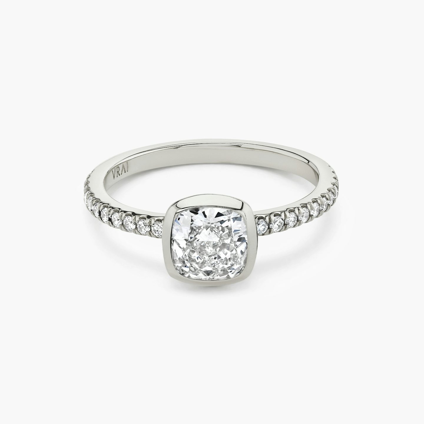 The Signature Bezel | Pavé Cushion | 18k | 18k White Gold | Band: Pavé | Diamond orientation: vertical | Carat weight: See full inventory