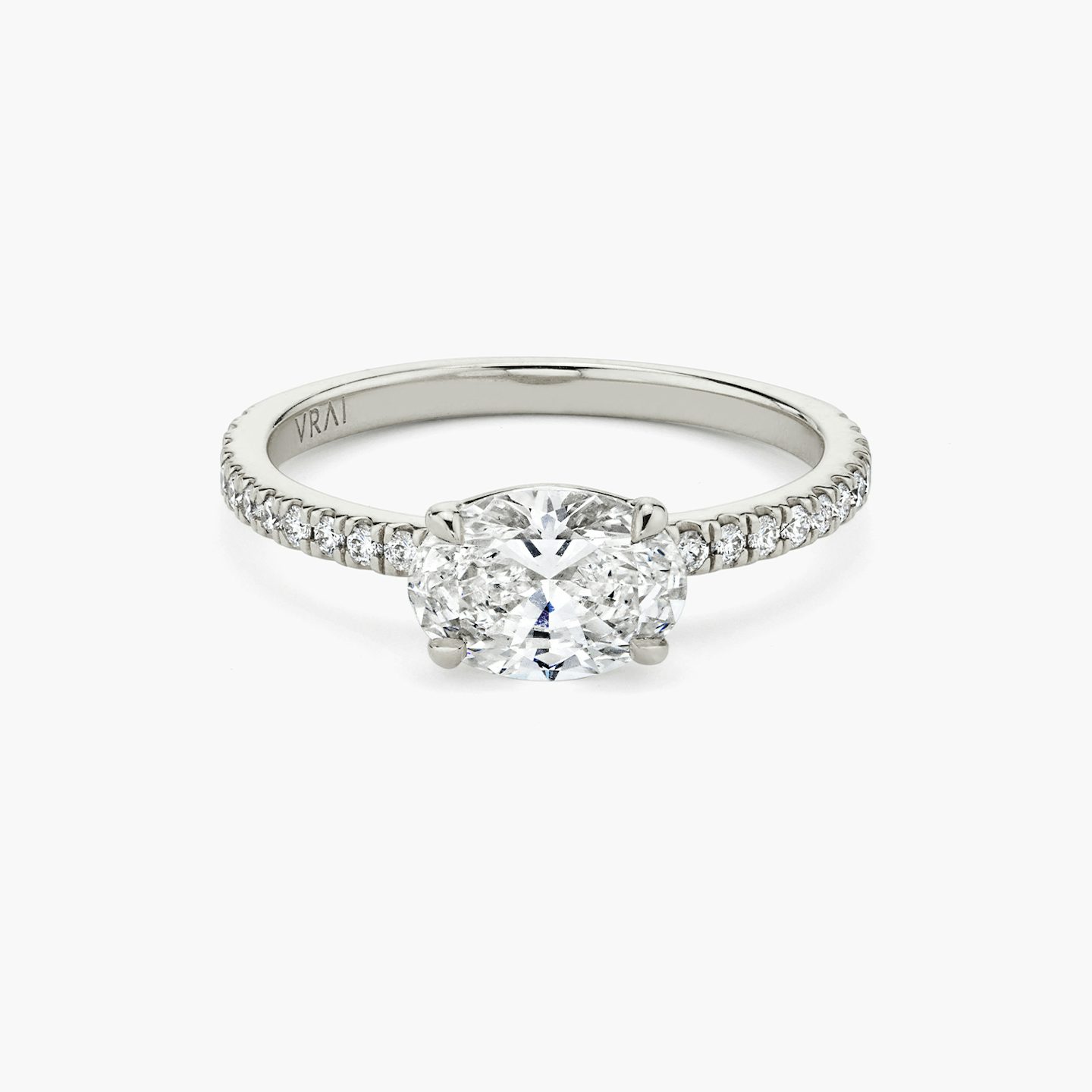The Signature | Oval | Platinum | Band width: Standard | Band: Pavé | Setting style: Plain | Diamond orientation: Horizontal | Carat weight: See full inventory