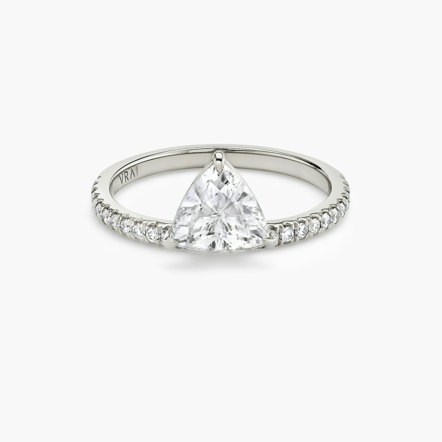 The Hover | Trillion | Platinum | Band: Pavé | Diamond orientation: vertical | Carat weight: See full inventory