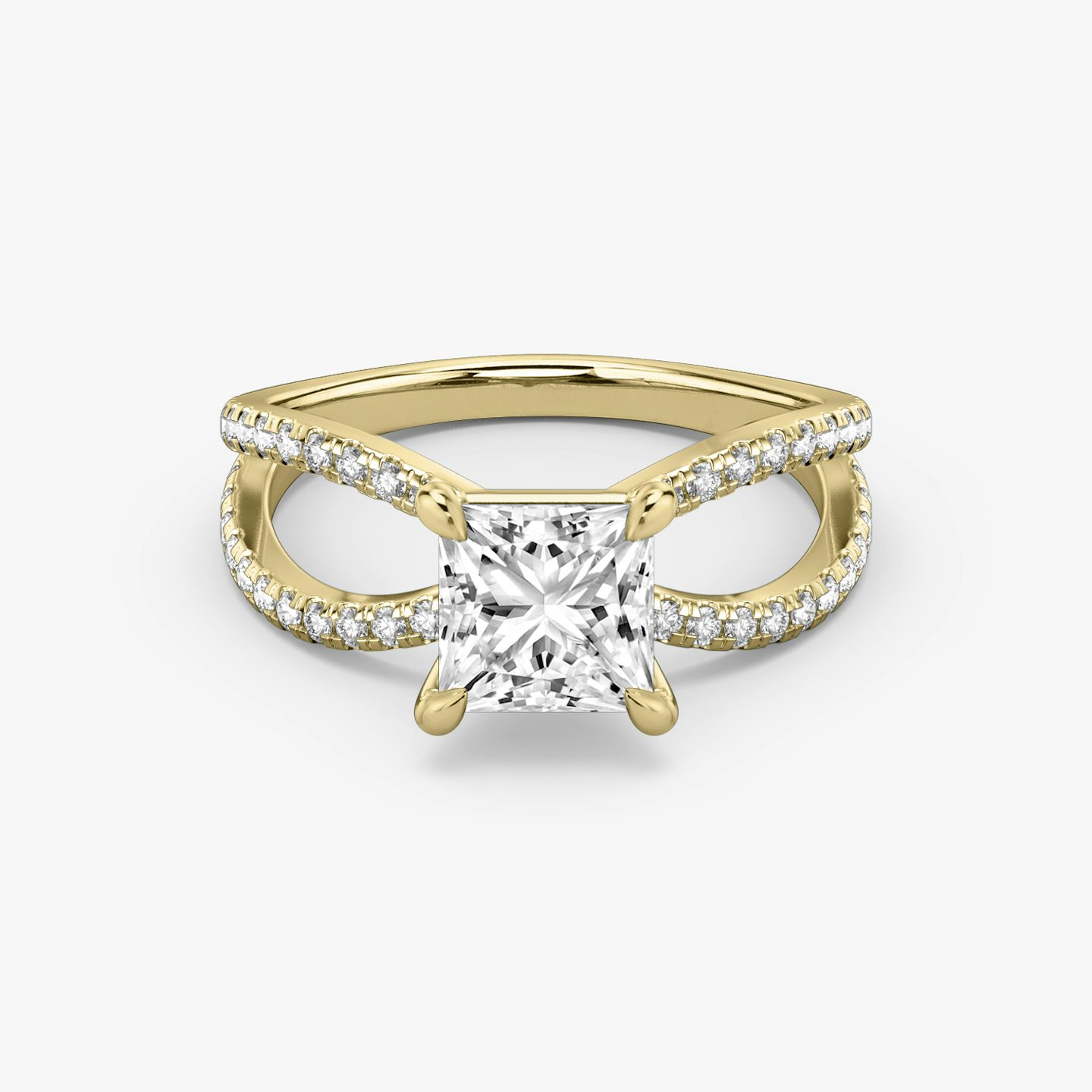 Duet | Princess | 18k | 18k Gelbgold | Ring: Ring mit doppeltem Pavé-Besatz | Diamantausrichtung: vertical | Karatgewicht: Gesamtbestand ansehen