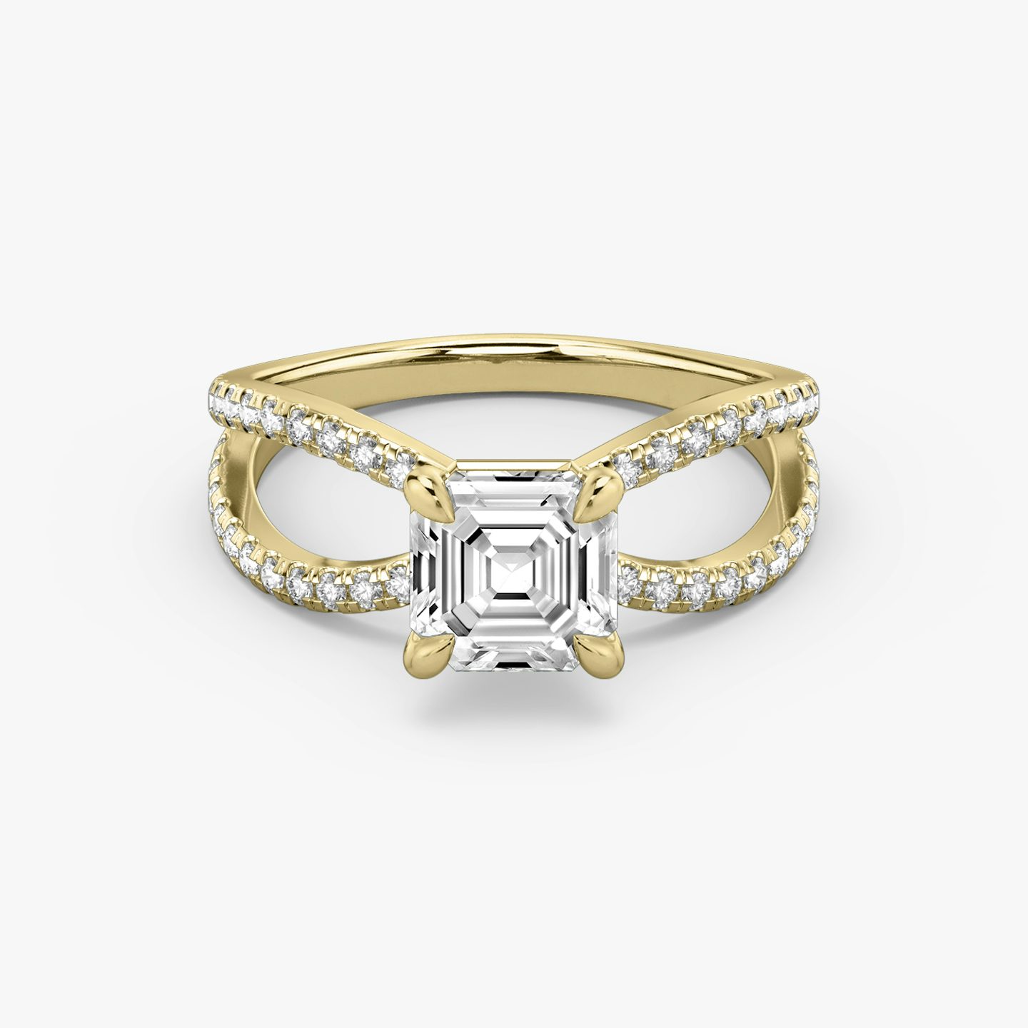 Duet | Asscher | 18k | 18k Gelbgold | Ring: Ring mit doppeltem Pavé-Besatz | Diamantausrichtung: vertical | Karatgewicht: Gesamtbestand ansehen