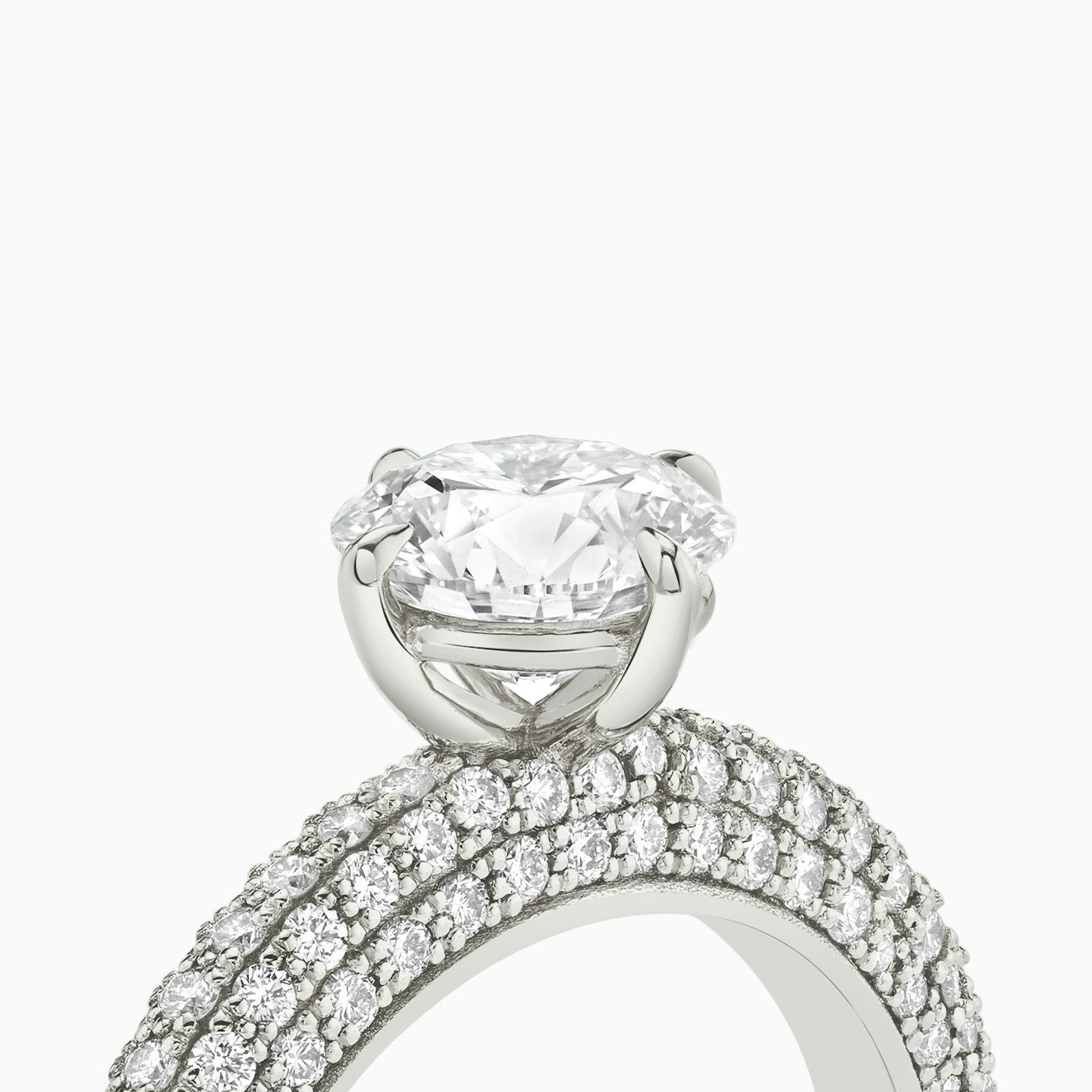 The Curator | Round Brilliant | Platinum | Band: Pavé | Carat weight: See full inventory | Diamond orientation: vertical