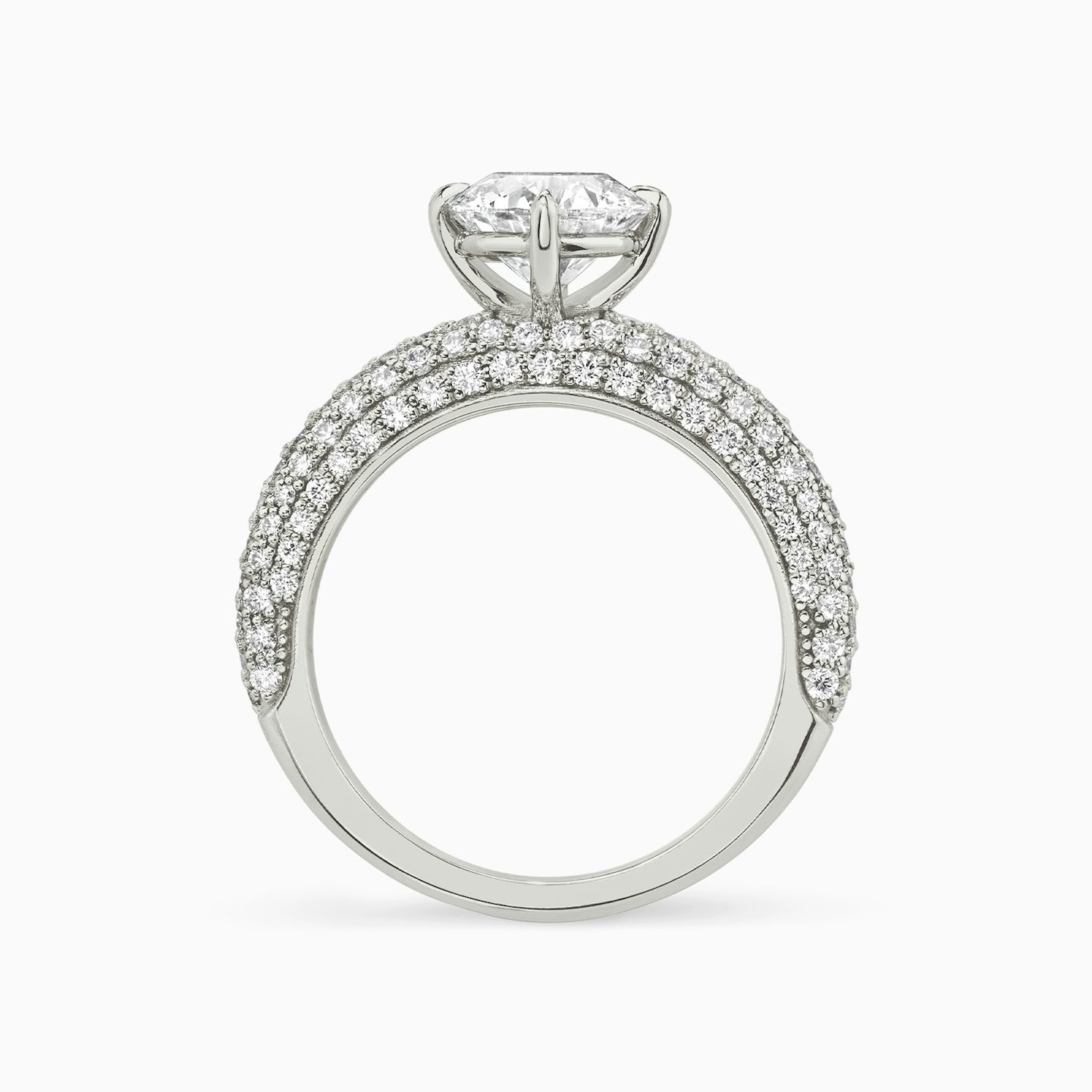 The Curator | Round Brilliant | Platinum | Band: Pavé | Carat weight: See full inventory | Diamond orientation: vertical