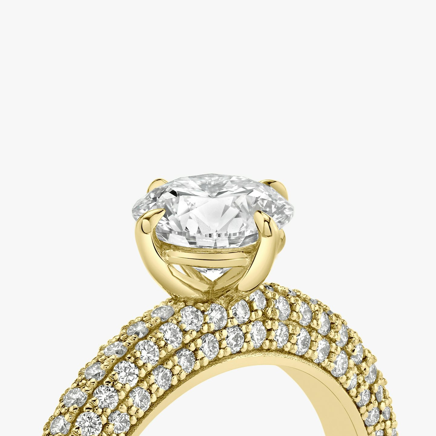 The Curator | Round Brilliant | 18k | 18k Yellow Gold | Band: Pavé | Carat weight: See full inventory | Diamond orientation: vertical