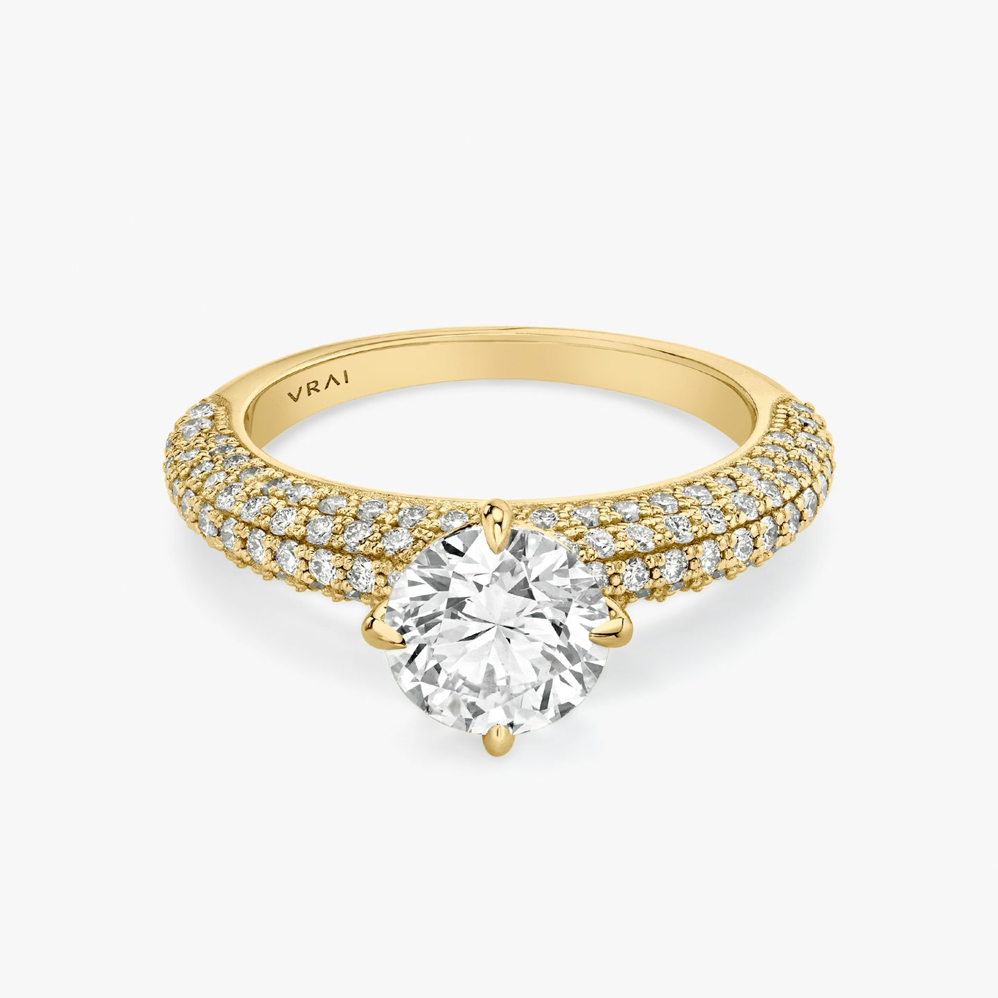 The Curator | Round Brilliant | 18k | 18k Yellow Gold | Band: Pavé | Carat weight: See full inventory | Diamond orientation: vertical