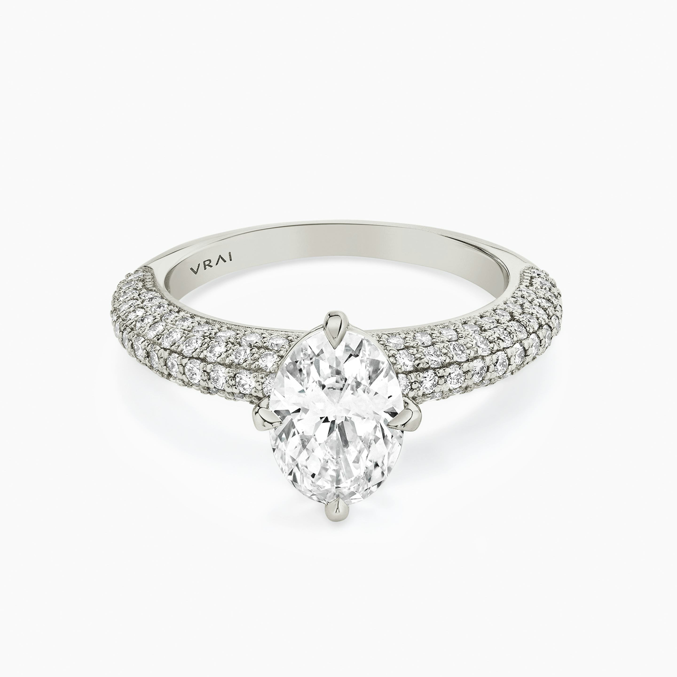 The Curator | Oval | Platinum | Band: Pavé | Diamond orientation: vertical | Carat weight: See full inventory