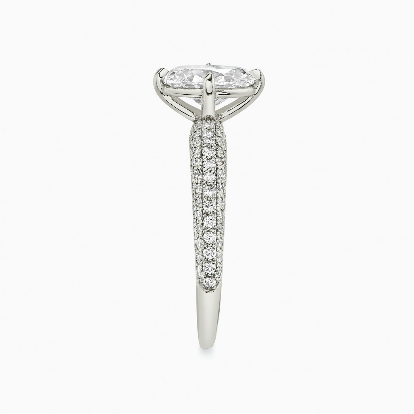 The Curator | Oval | Platinum | Band: Pavé | Diamond orientation: vertical | Carat weight: See full inventory
