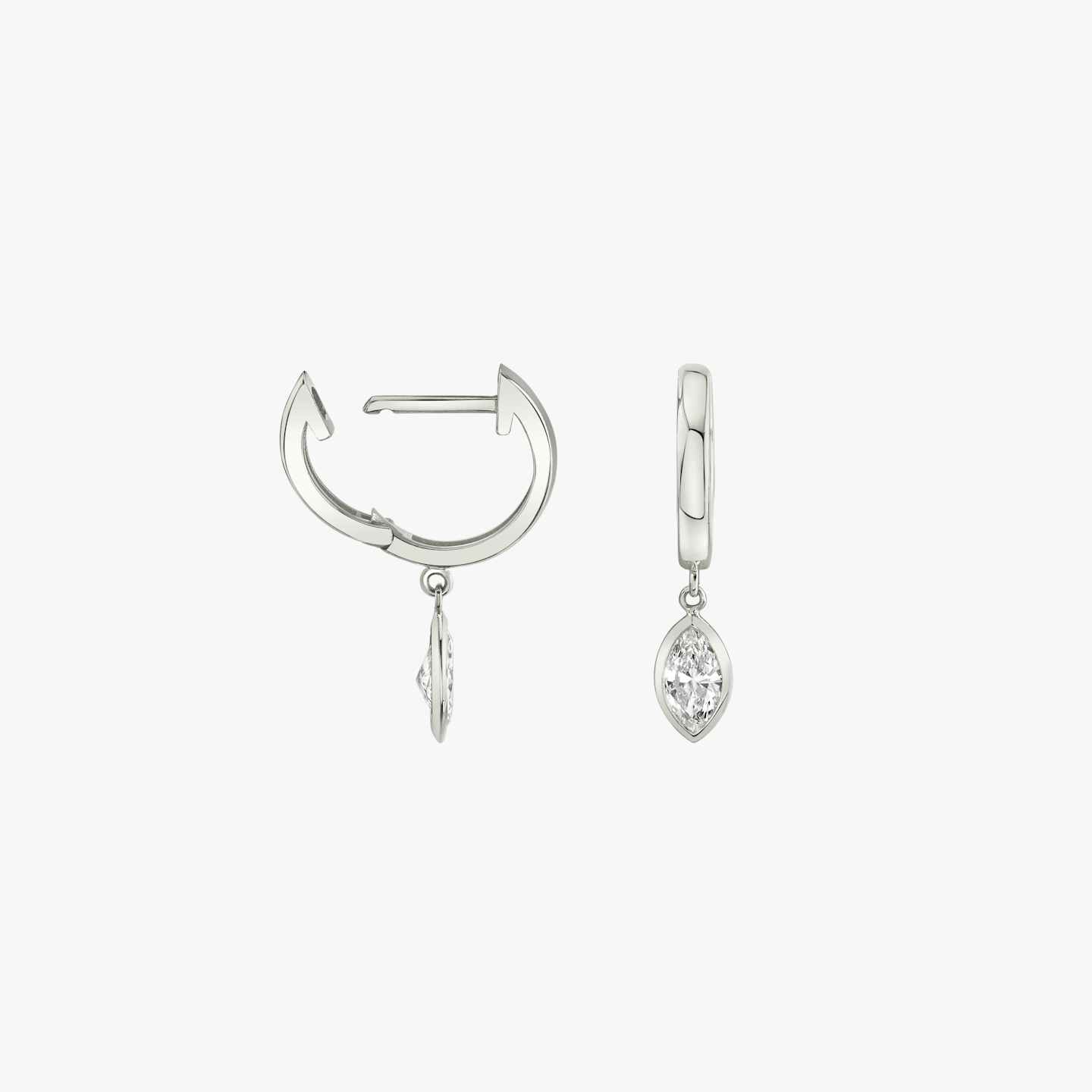 Diamond Bezel Drop Huggie Hoops Closeup image of Diamond Bezel Drop Huggie Hoops