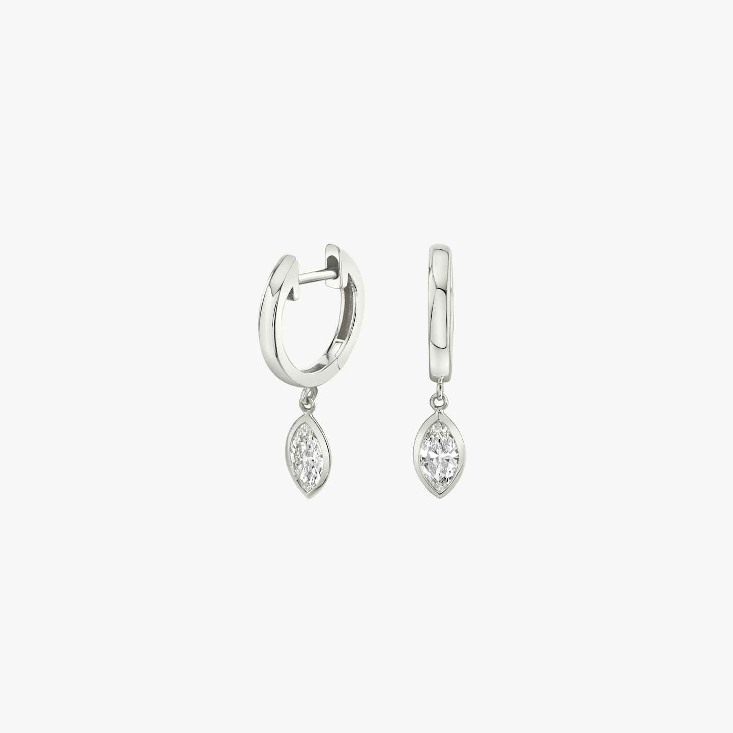 Diamond Bezel Drop Huggie Hoops Closeup image of Diamond Bezel Drop Huggie Hoops