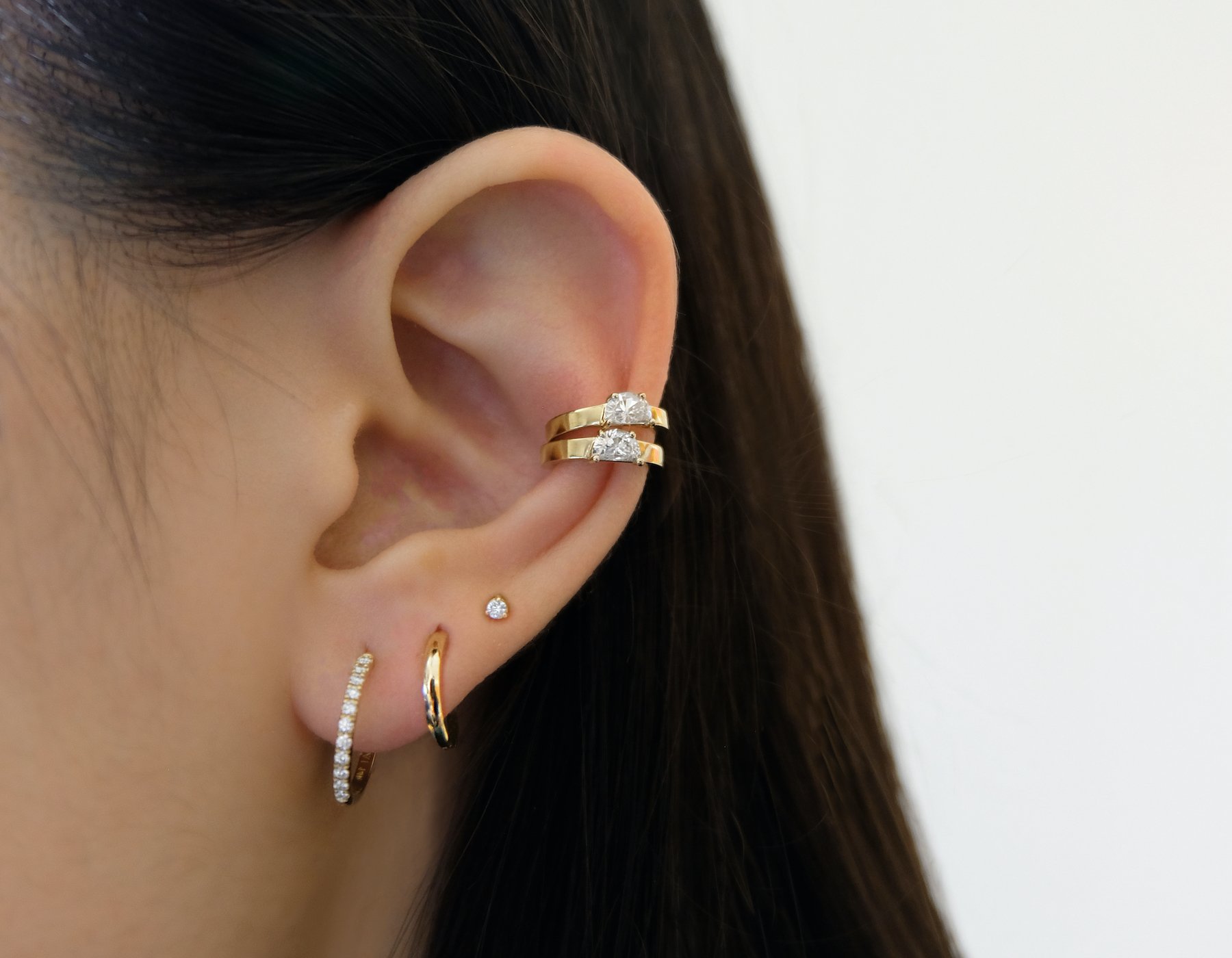 Tiny Diamond and Ear Cuff Chain Earring - STONE AND STRAND