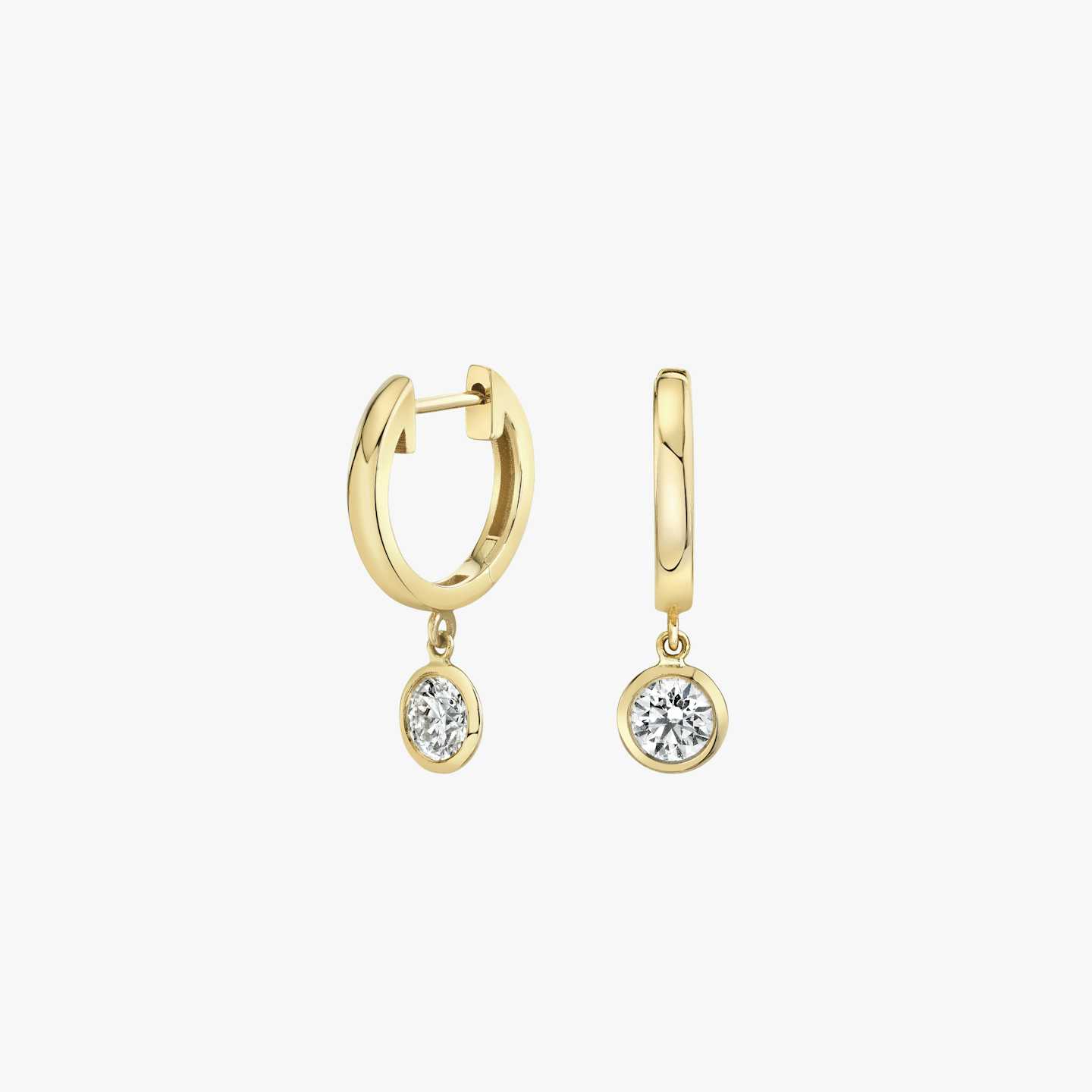 Diamond Bezel Drop Huggie Hoops Closeup image of Diamond Bezel Drop Huggie Hoops