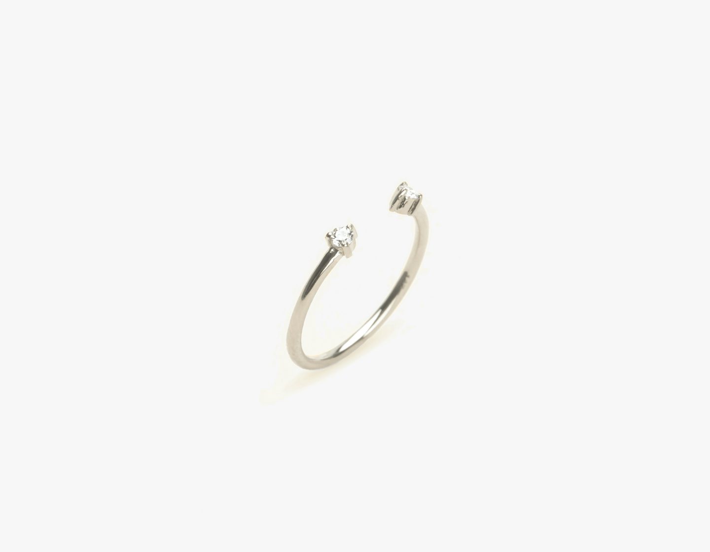 Tiny Cuff Ring | Round Brilliant | 14k | 18k White Gold