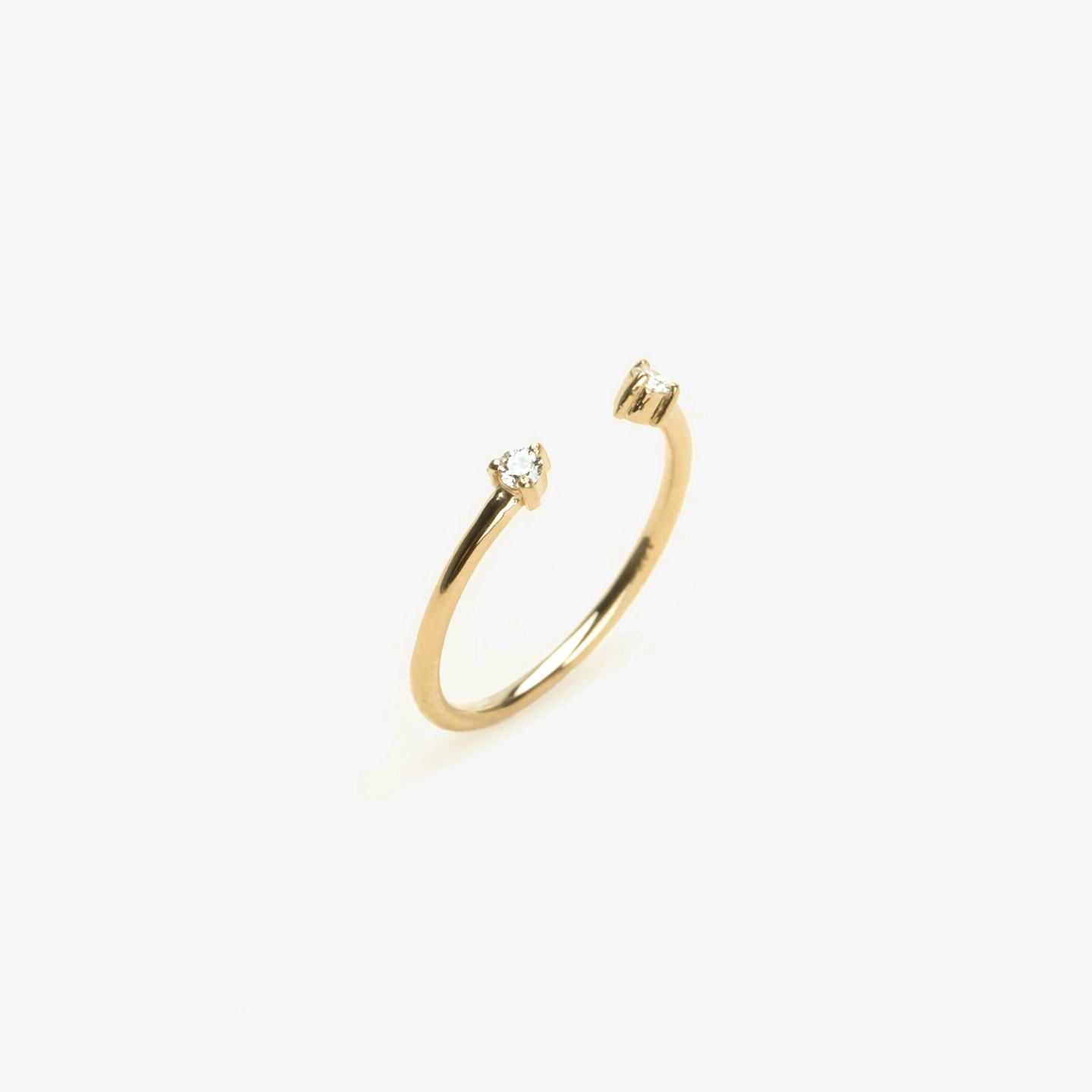 Tiny Cuff Ring | Round Brilliant | 14k | 18k Yellow Gold