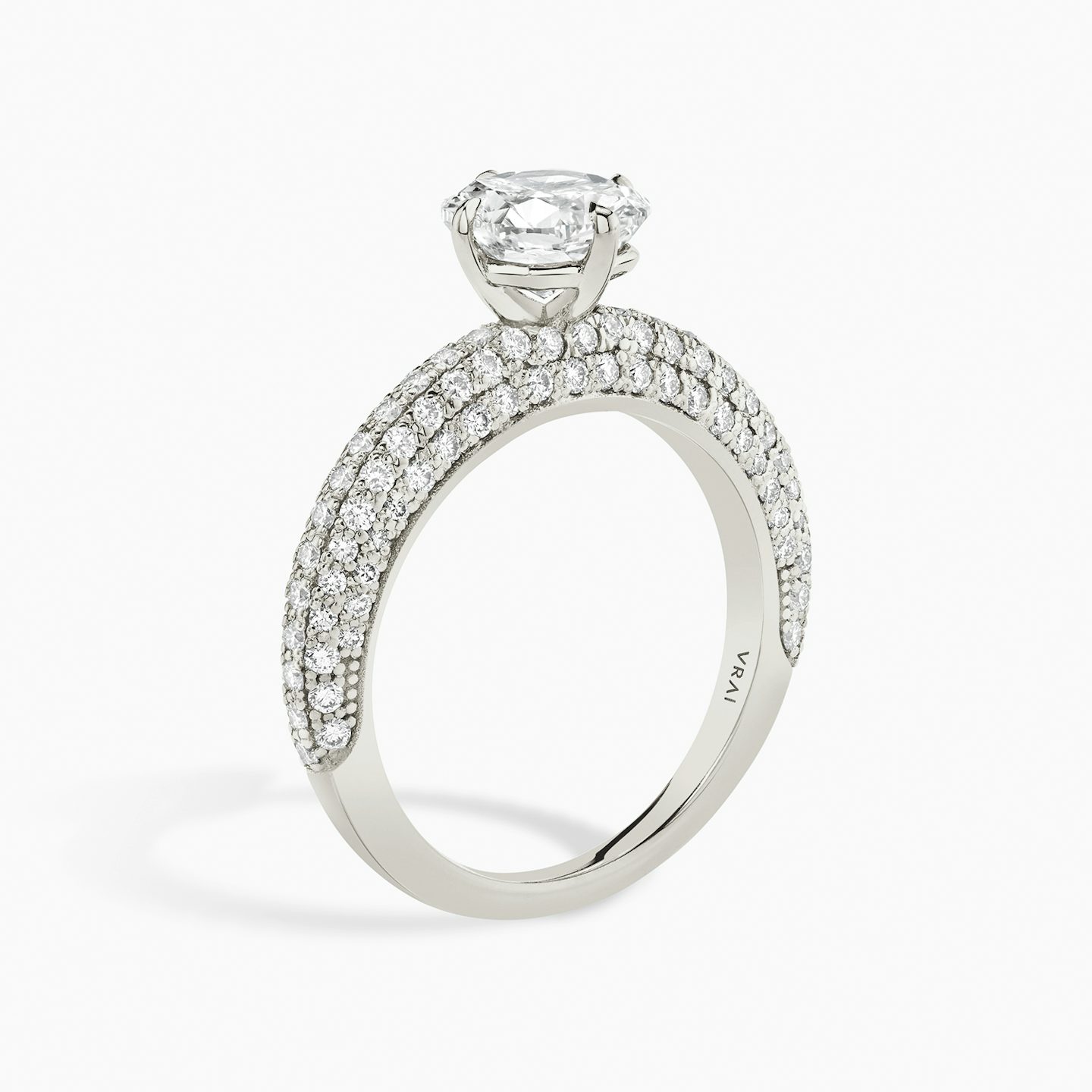 The Curator | Pavé Cushion | Platinum | Band: Pavé | Diamond orientation: vertical | Carat weight: See full inventory
