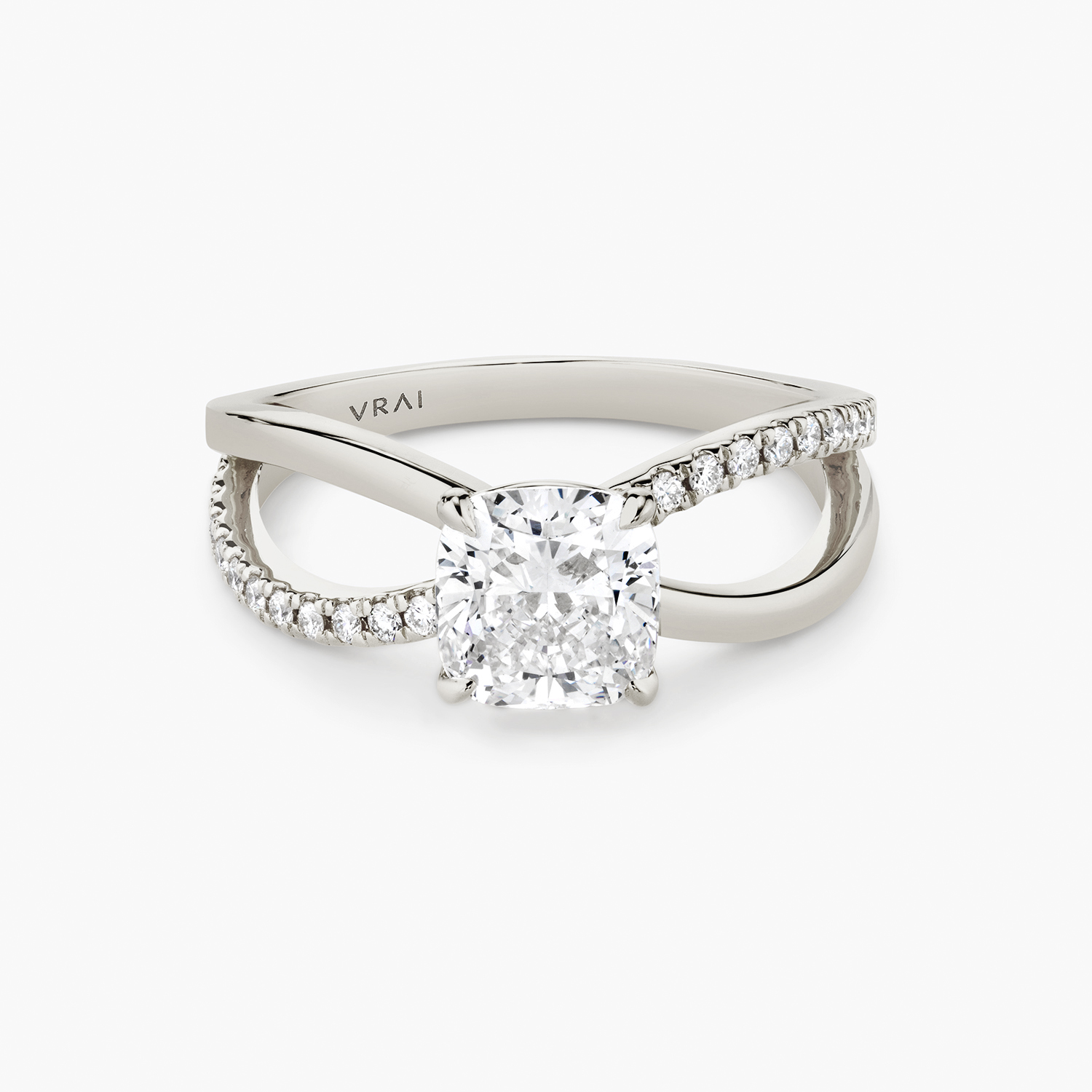 Duet Cushion Engagement Ring | 18k White Gold