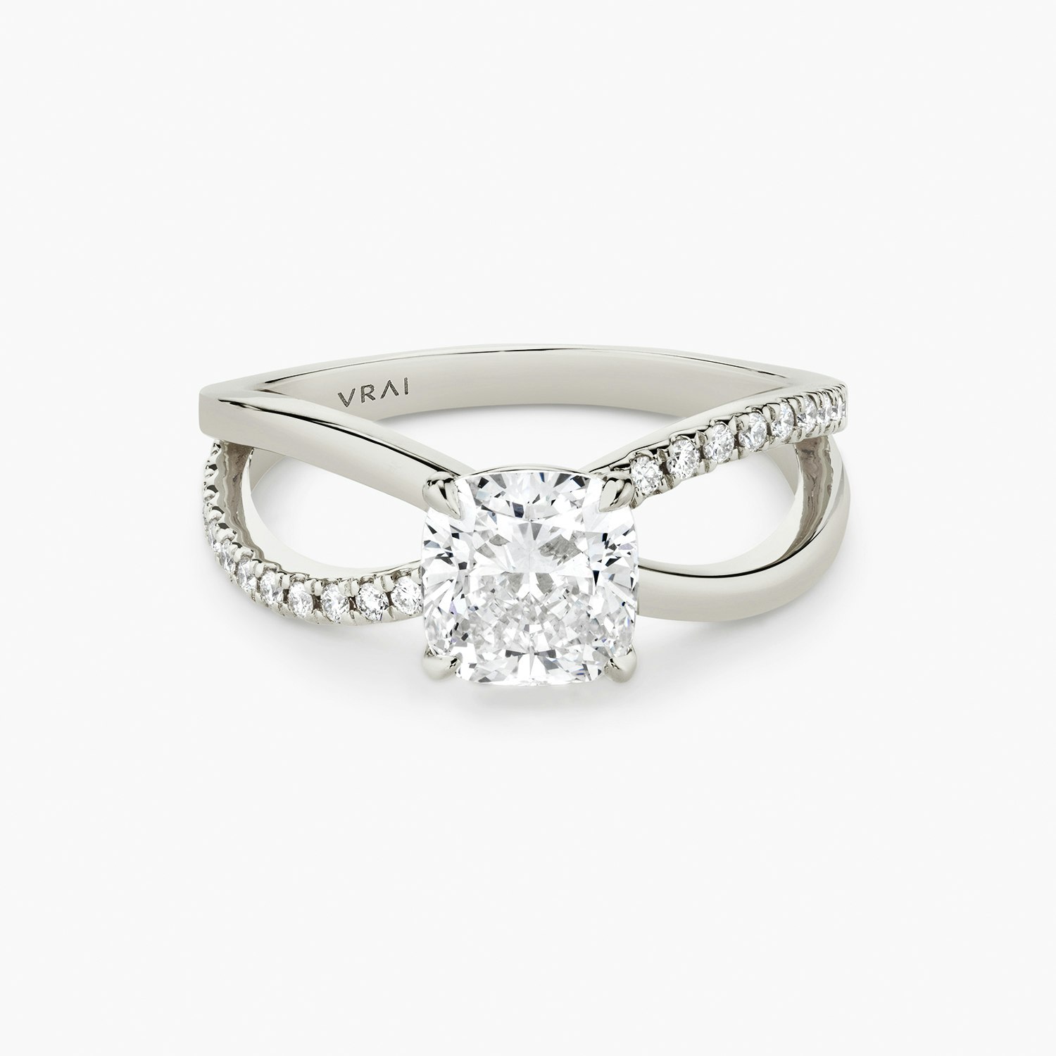Duet Cushion Engagement Ring | 18k White Gold