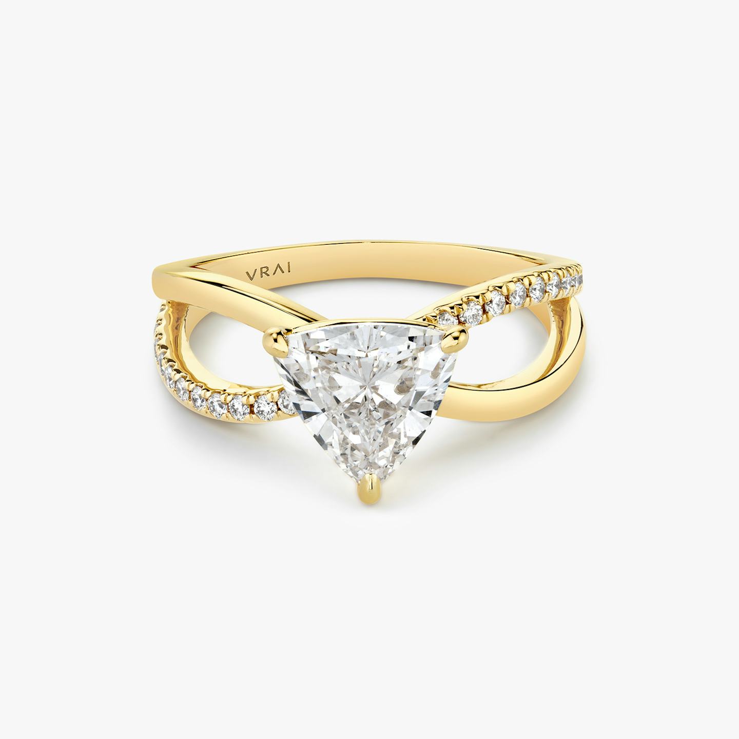 yellow gold trillion duet engagement ring