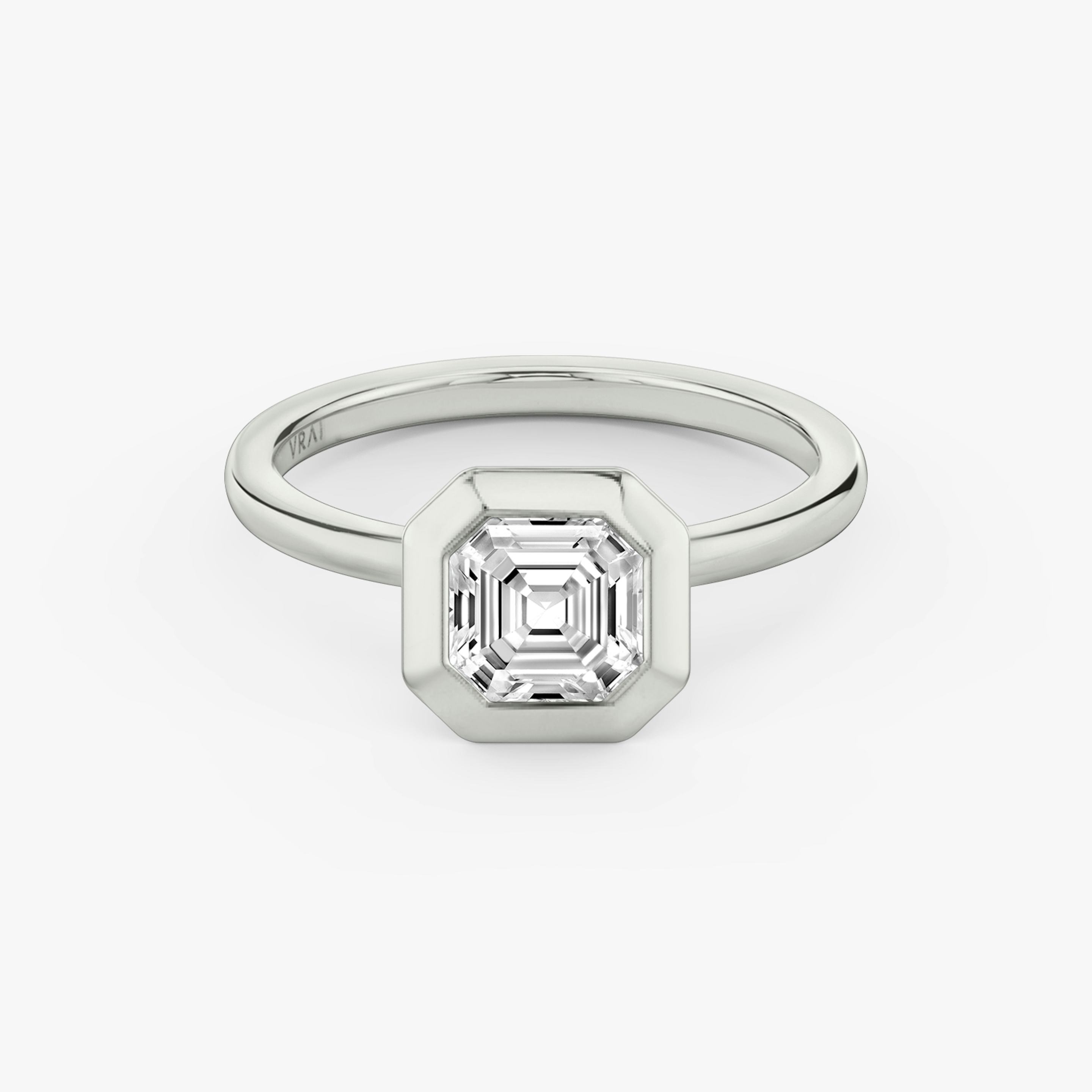 platinum signature bezel asscher engagement ring