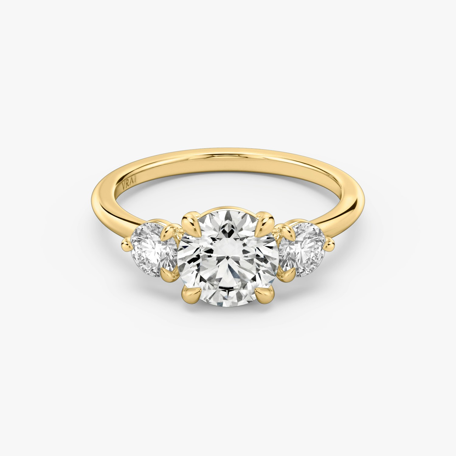 Three Stone Round Brilliant Engagement Ring | 14k Yellow Gold