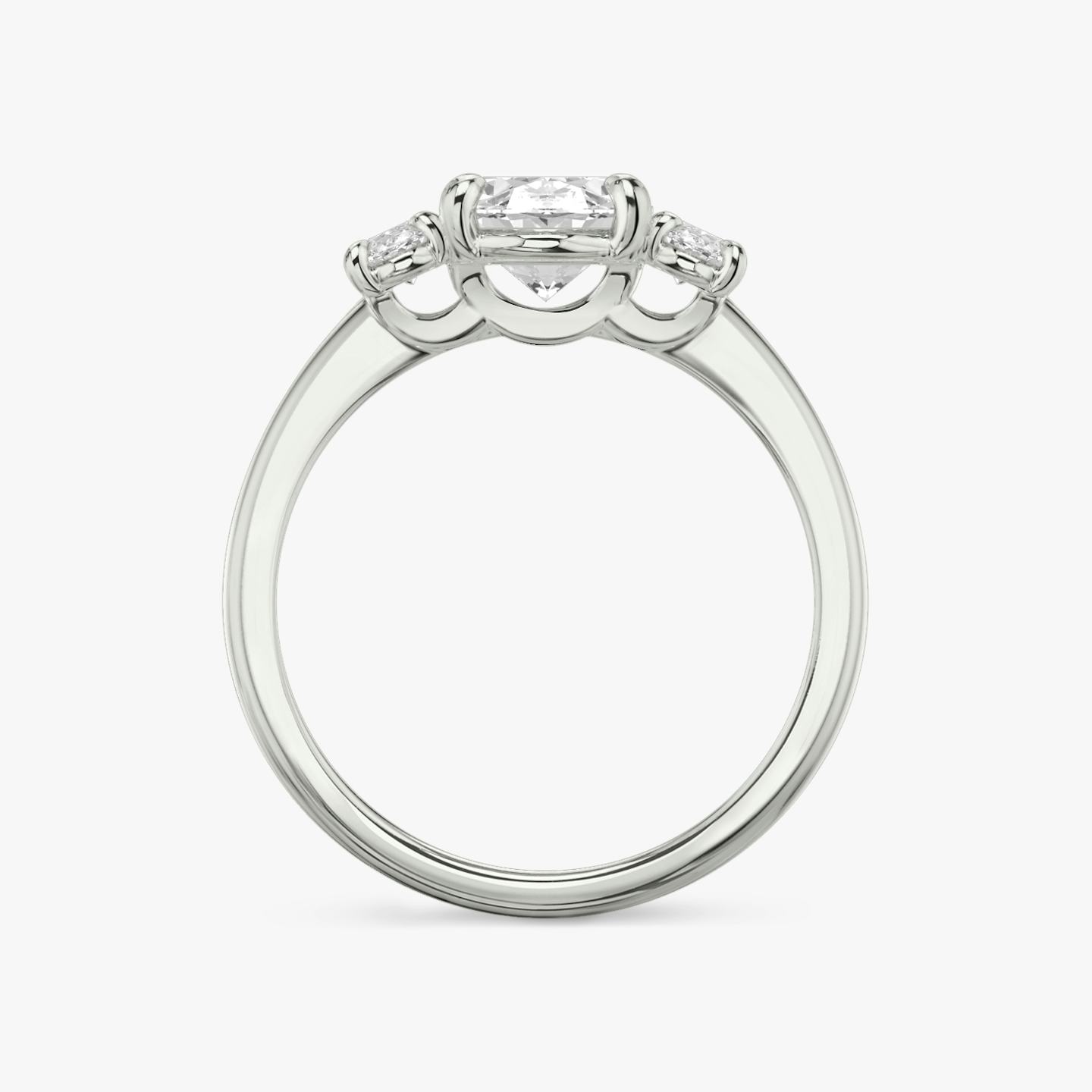 The Three Stone | Oval | 18k | 18k White Gold | Band: Plain | Side stone carat: 1/4 | Side stone shape: Oval | Diamond orientation: vertical | Carat weight: See full inventory
