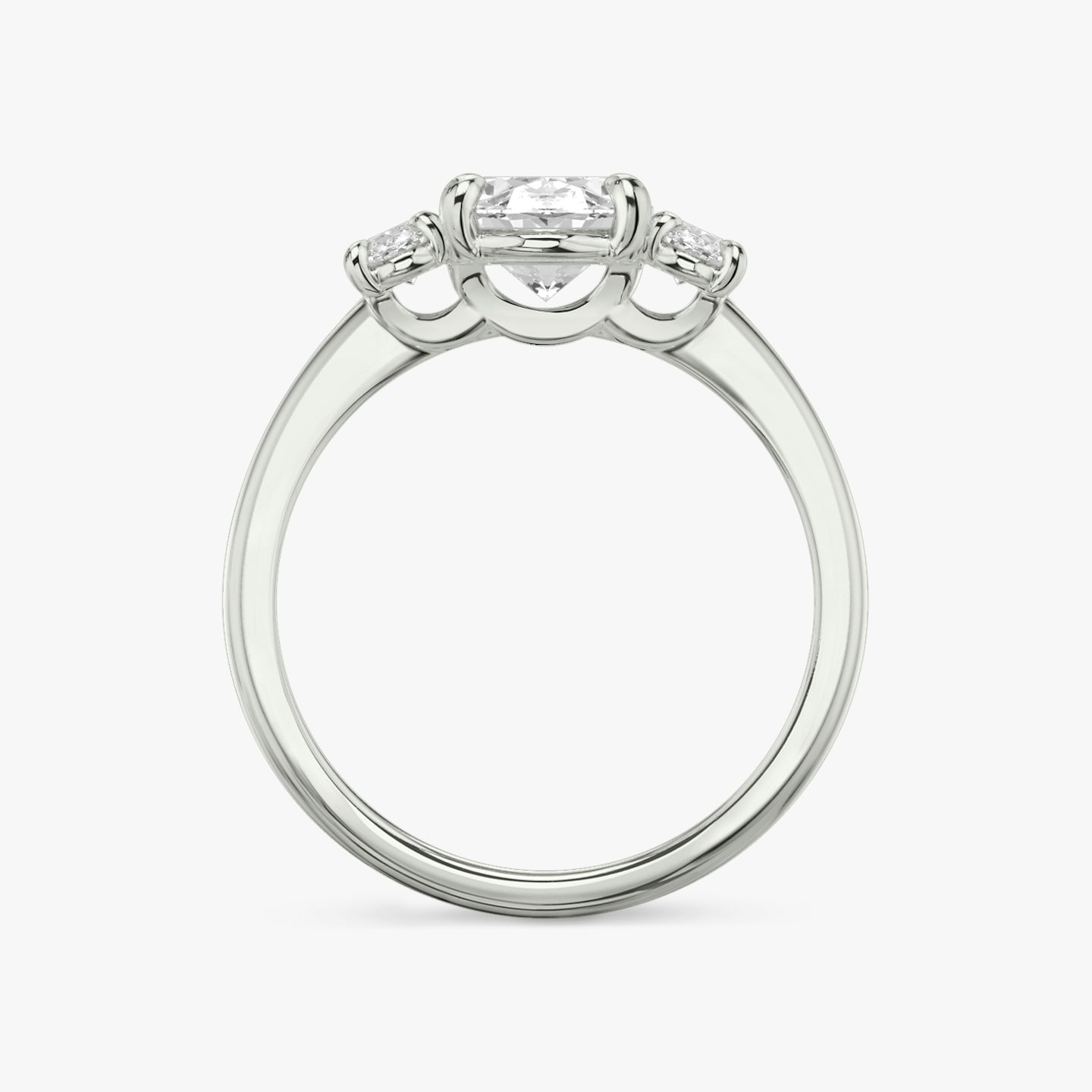The Three Stone | Oval | Platinum | Band: Plain | Side stone carat: 1/4 | Side stone shape: Oval | Diamond orientation: vertical | Carat weight: See full inventory
