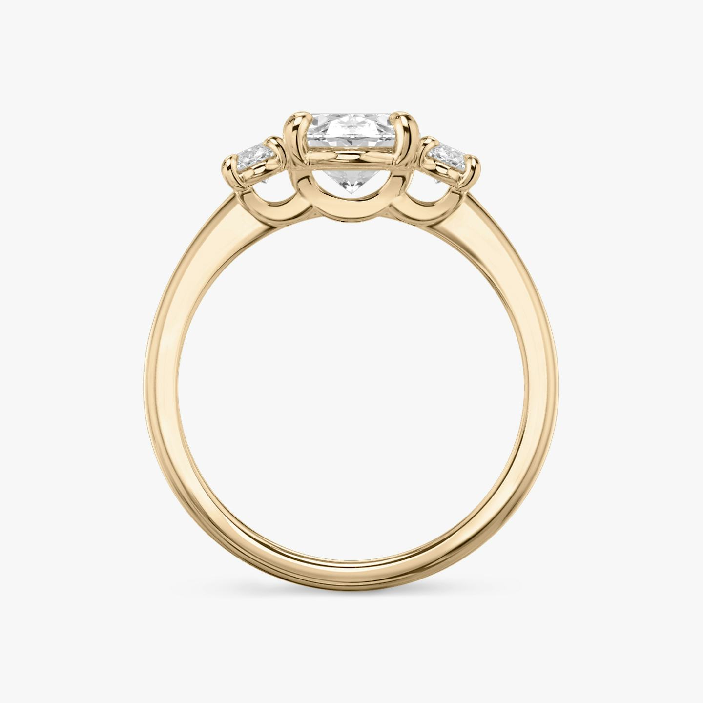 The Three Stone | Oval | 14k | 14k Rose Gold | Band: Plain | Side stone carat: 1/4 | Side stone shape: Oval | Diamond orientation: vertical | Carat weight: See full inventory