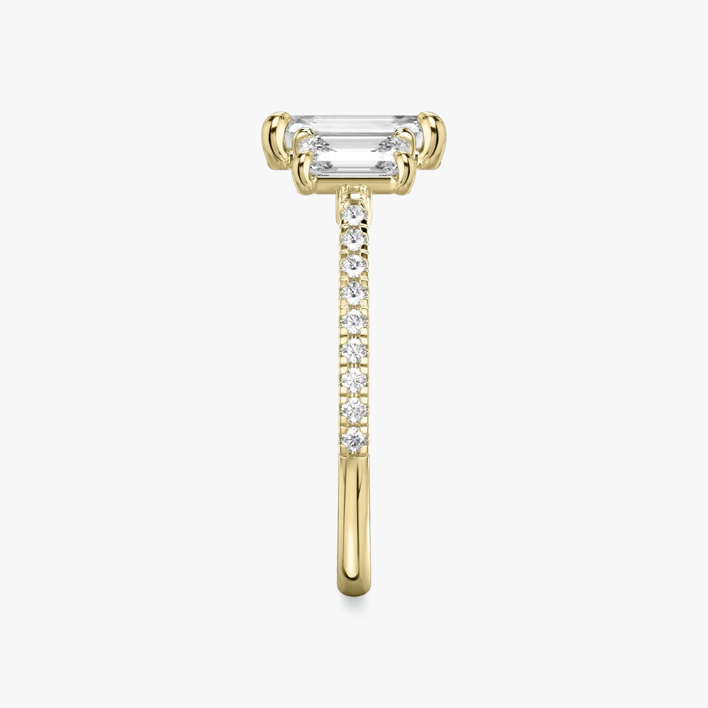 The Three Stone | Emerald | 18k | 18k Yellow Gold | Band: Pavé | Side stone carat: 1/2 | Side stone shape: Emerald | Diamond orientation: vertical | Carat weight: See full inventory