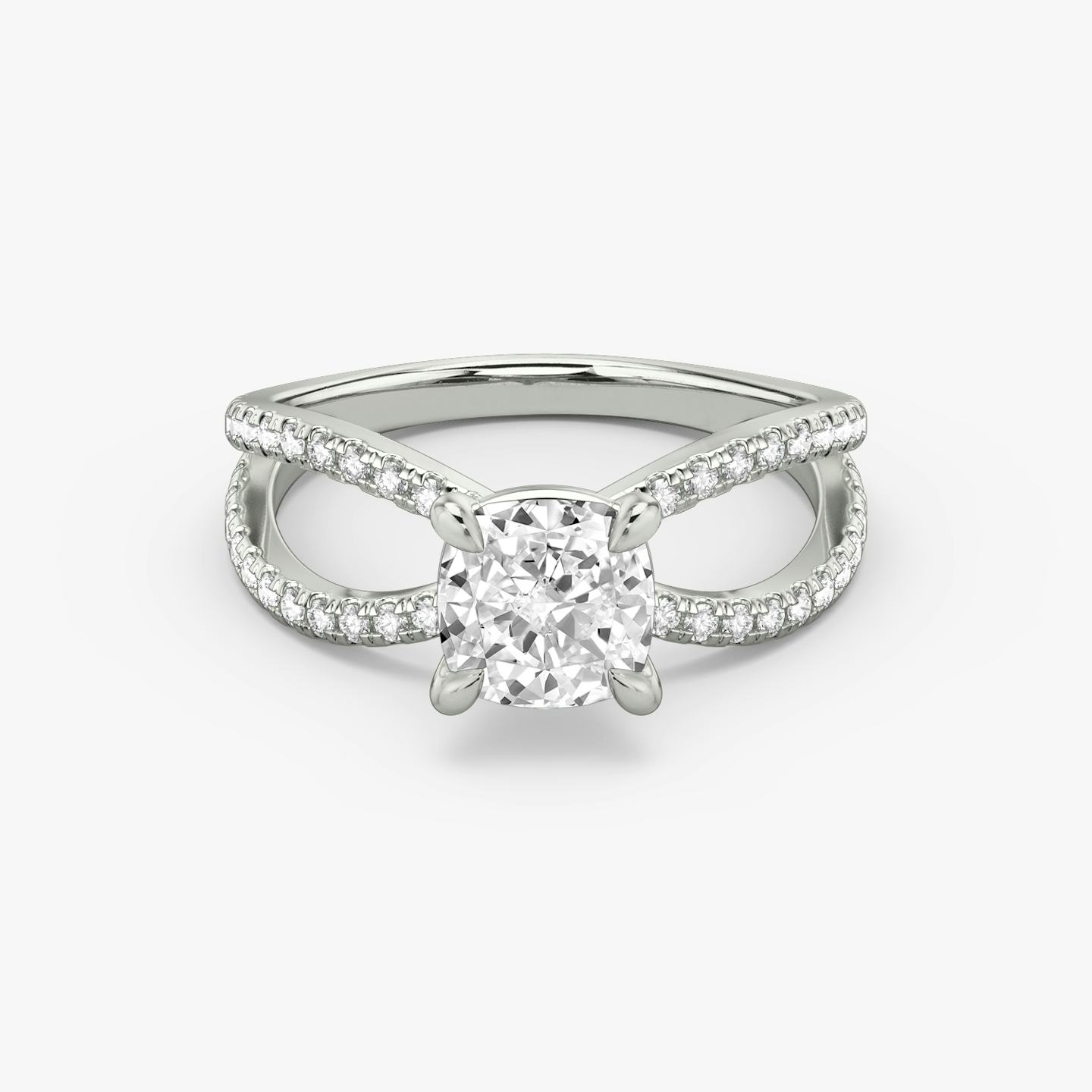 The Duet | Pavé Cushion | Platinum | Band: Double pavé | Diamond orientation: vertical | Carat weight: See full inventory