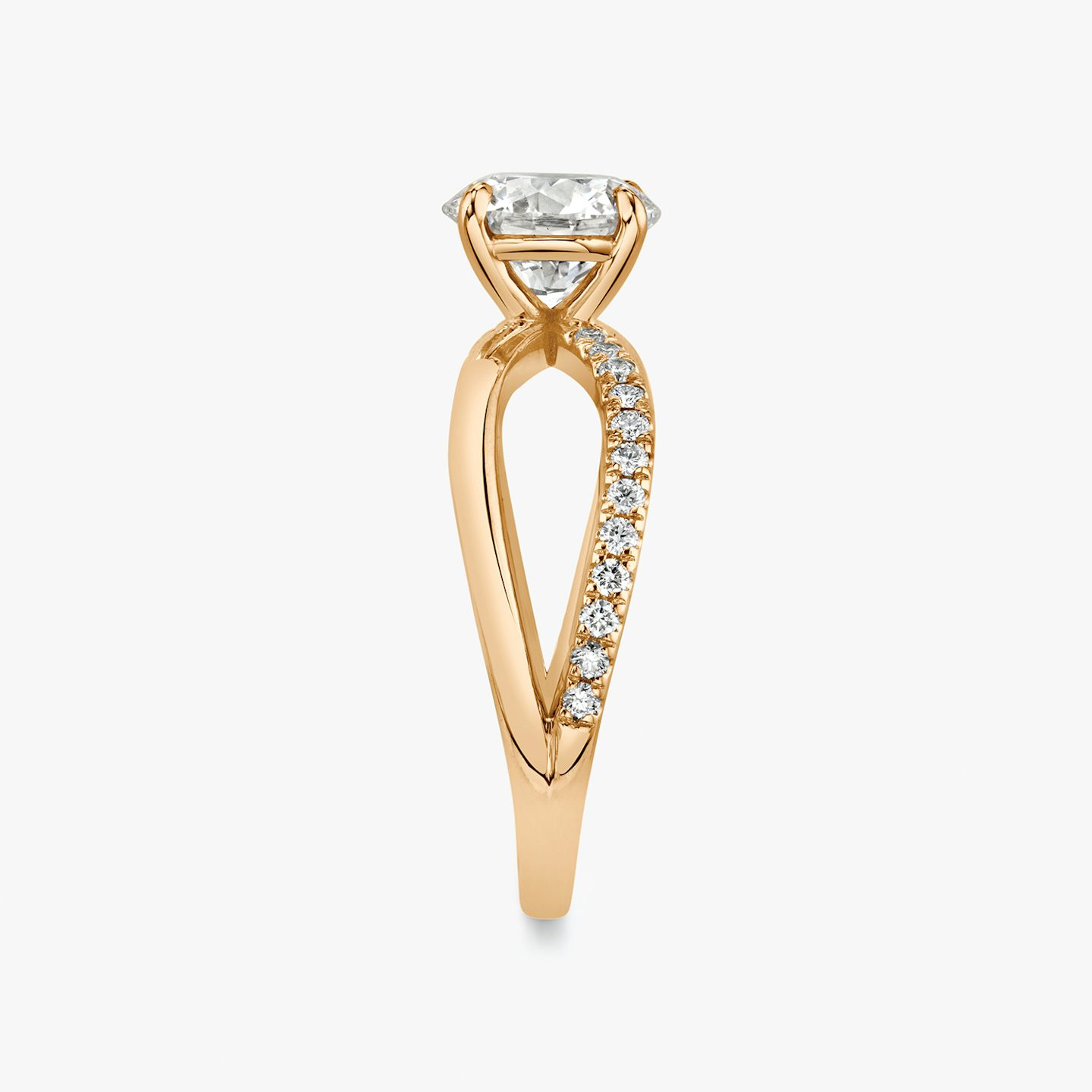 The Duet | Round Brilliant | 14k | 14k Rose Gold | Band: Pavé | Carat weight: See full inventory | Diamond orientation: vertical